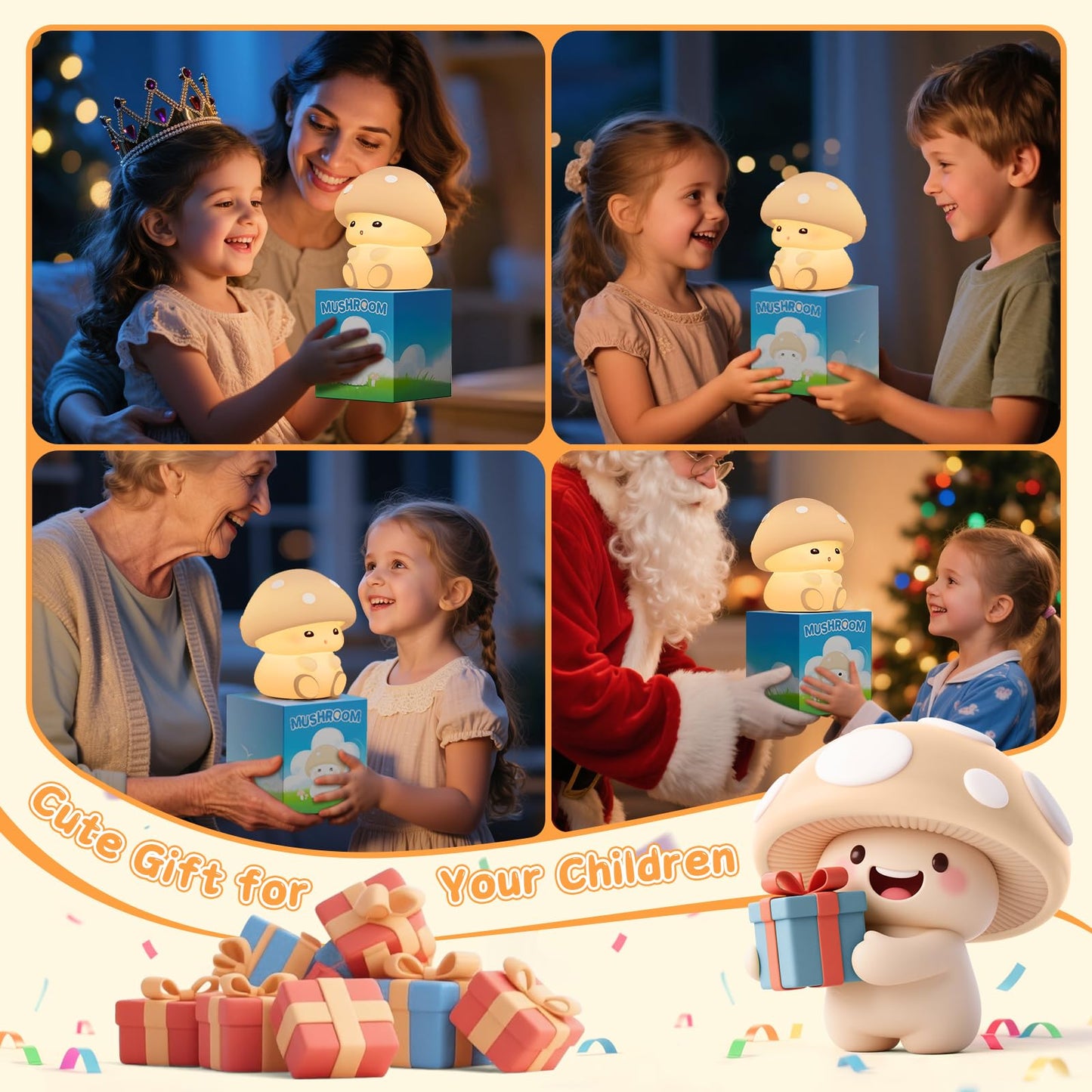 ICARER FAMILY Mushroom Night Light for Kids - Portable LED Nursery Lamp with Tap Control, 7 Color Changing, Dimmable Bedside Light for Baby Room, Toddler Birthday Gift