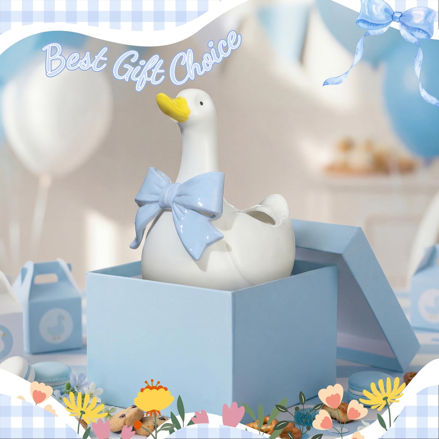 Yiyiring Silly Goose Vase Cute Ceramic Flower Vase for Silly Goose Birthday Party Table Decorative Home Nursery Aesthetic Decor(Blue)