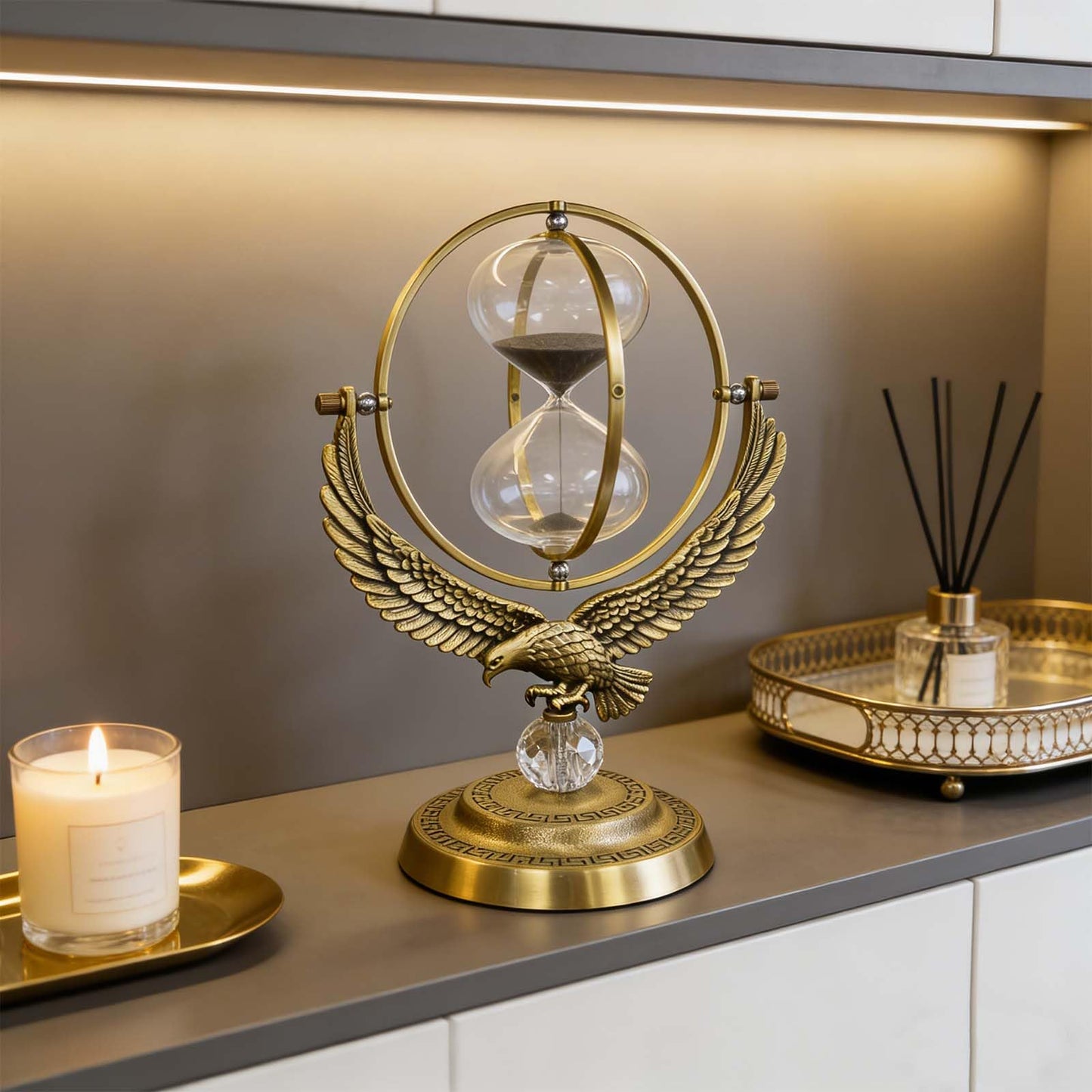 SuLiao Sand Timer Hourglass, 1 Hour Rotating Eagle Hour Glass, 60 Min Large Black Sand Clock, 60 Minute Unique Brass Sandglass, 1 hr Metal Decorative Reloj De Arena, Home, Desk, Office