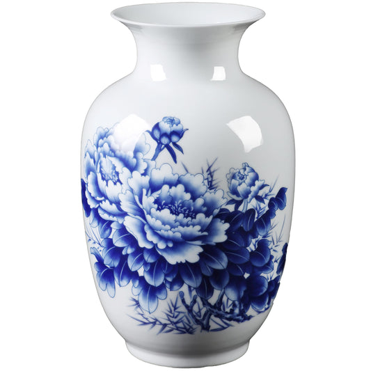 MTME Porcelain Figurines, Jingdezhen Decorative Flower vase, Melon Sr. Home Decor, Wedding Gifts, Aesthetic Sculpture Home décor (Peony Blue)