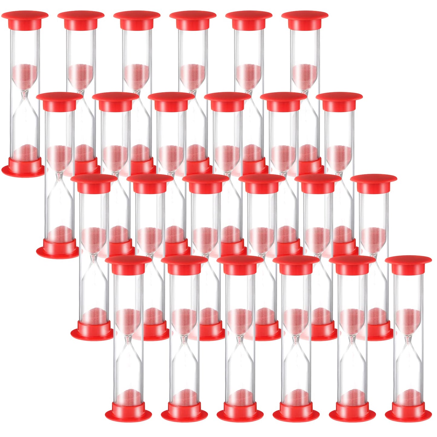 Geelin 24 Pcs 1 Minute Sand Timer Bulk Red Hourglass Kids Timer Sandglass Clock for Adult Kids Games Toothbrush One Minute Sand Clock Acrylic Covered Hourglass for Classroom School Home Kitchen Office