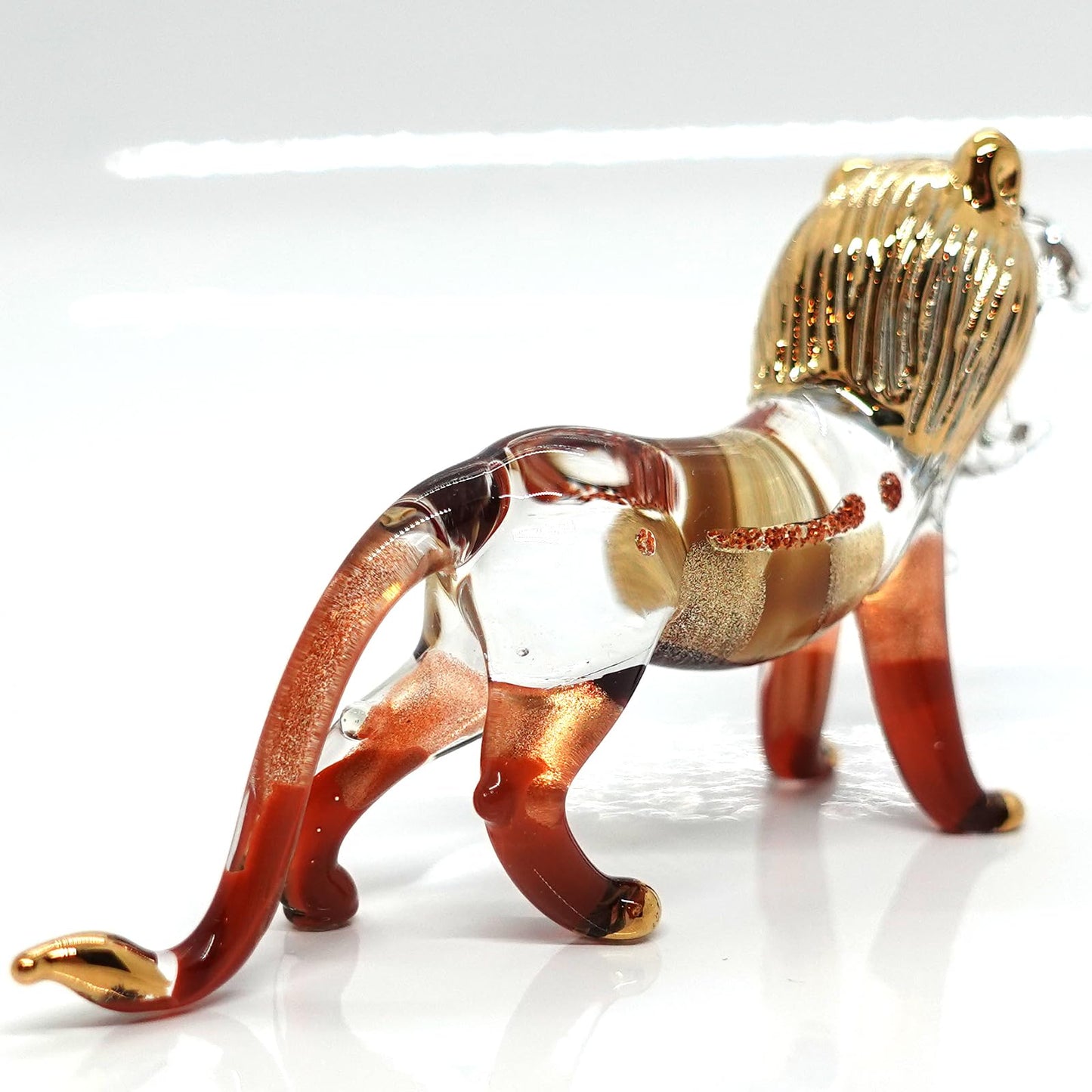 Sansukjai Lion Miniature Figurines Animals Hand Blown Color Glass Art Collectible Gift Decorate, Amber Silver
