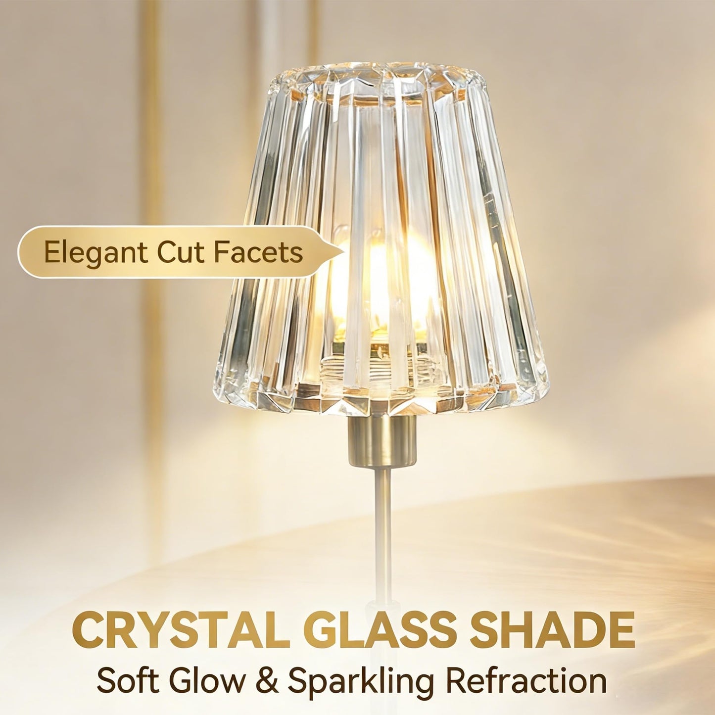 GDSZBYSM Gold Cordless Table Lamp, Rechargeable Battery Operated Lamp with 5200mAh & Stepless Dimming, Portable Crystal Glass Table Lamp for Living Room Bedroom Nightstand, Elegant Housewarming Gift