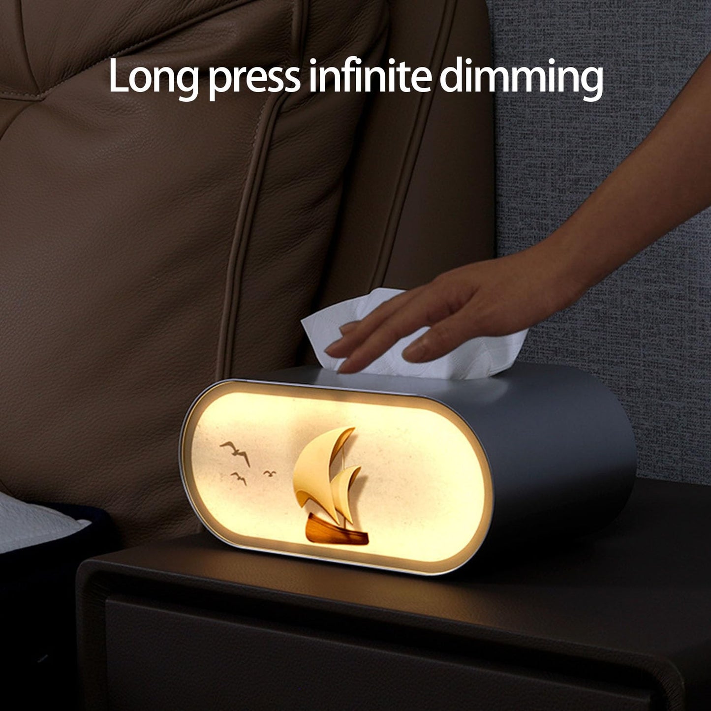 LED Tissue Box Cover,Modern Artistic Large Opening Pop-up Tissue Box Holder with Night Light,Rechargeable Oval Tabletop Napkin Box, Creative Facial Tissue Box for Bedroom,Desk,Dressing Table