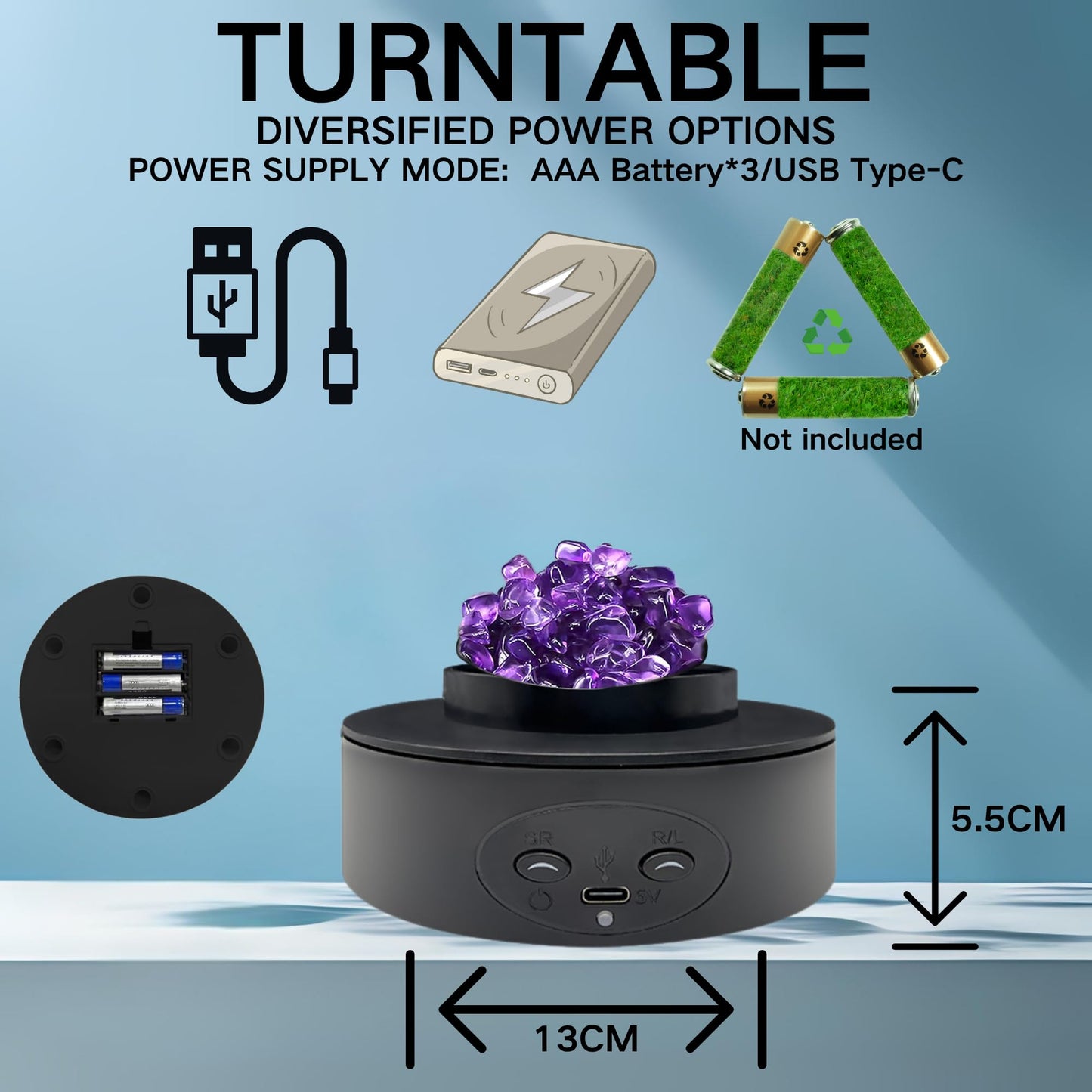 JAYEGT Bowl-Shape Motorized Rotating Display Stand ,5.2 inch/ 11Lbs Load , 360 Degree Electric Rotating Turntable for Photography Products, Especially Suitable for Balls, Gemstones, Crystals -Black