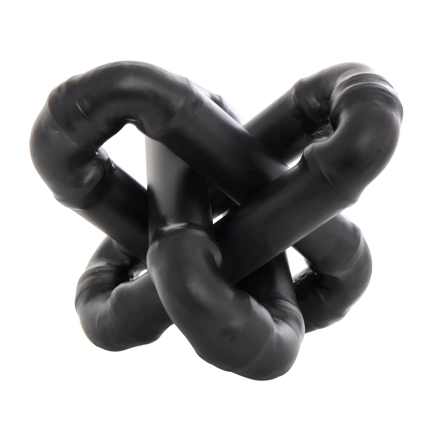 CosmoLiving by Cosmopolitan Metal Geometric Decorative Sculpture Chain Link Jack Home Decor Statue with Dimensional Ridges, Accent Figurine 9" x 9" x 7", Black