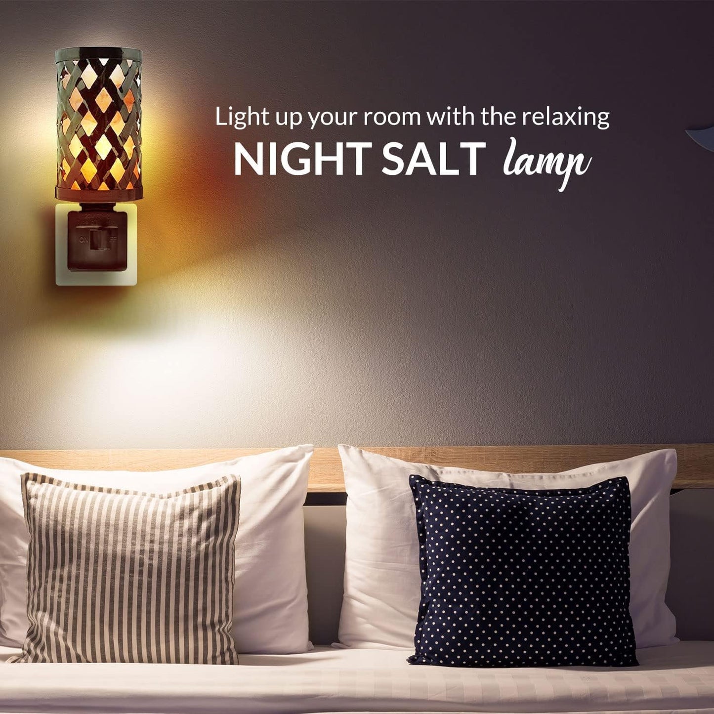 Himalayan Glow Lattice Style Basket Salt Lamp Night Light with Pink Salt Chunks | 360 Degree Rotatable Wall Plug, Ideal Gift For Home Décor, Offices, Homes