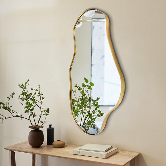 womilous Irregular Wall Mirror, 30"x20" Asymmetrical Decorative Accent Mirror with Black Metal Frame, Organic Shape Mirrors for Entryway Bedroom Living Room, Horizontal or Vertical Hanging