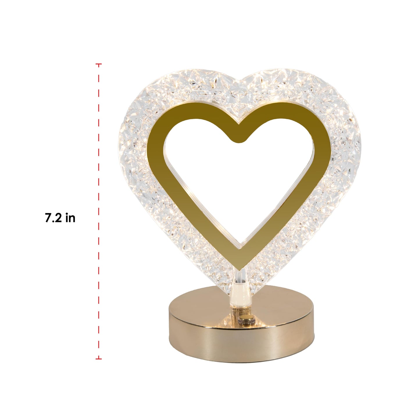 Luze Rechargeable Crystal Heart Touch Lamp - LED Night Lamp with Stepless Dimming, Warm White/Natural White/White Light, 18650 800mAh Battery, USB Cable, Touch Switch Metal Plastic Bedside Light
