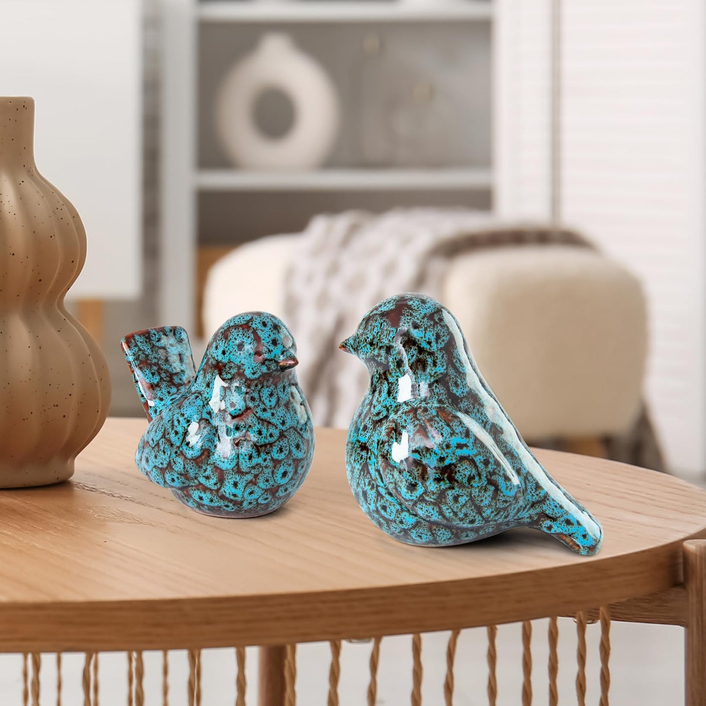 YINUOWEI Blue Birds Statues Home Decor, Modern Bird Figurines Decor, Birds Sculpture Animal Figurines for Living Room, Bedroom, Office Desktop, Bookshelf, Cabinets