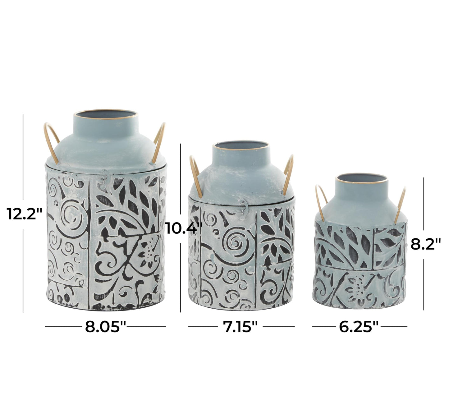Deco 79 Metal Floral Vase, Set of 3 Vase 8", 12", 10"H, Blue