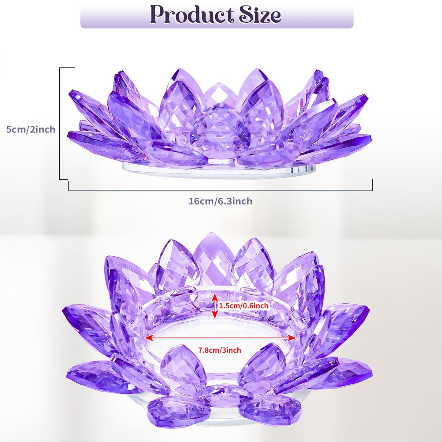 Large Crystal Lotus Tealight Candle Holder for Up to 6" Diameter Pillar Candle Plate Candlestick,Chunky Glass Votive Stand for Wedding, Party, Table Centerpiece Decor and Yoga Meditation (1, Purple)