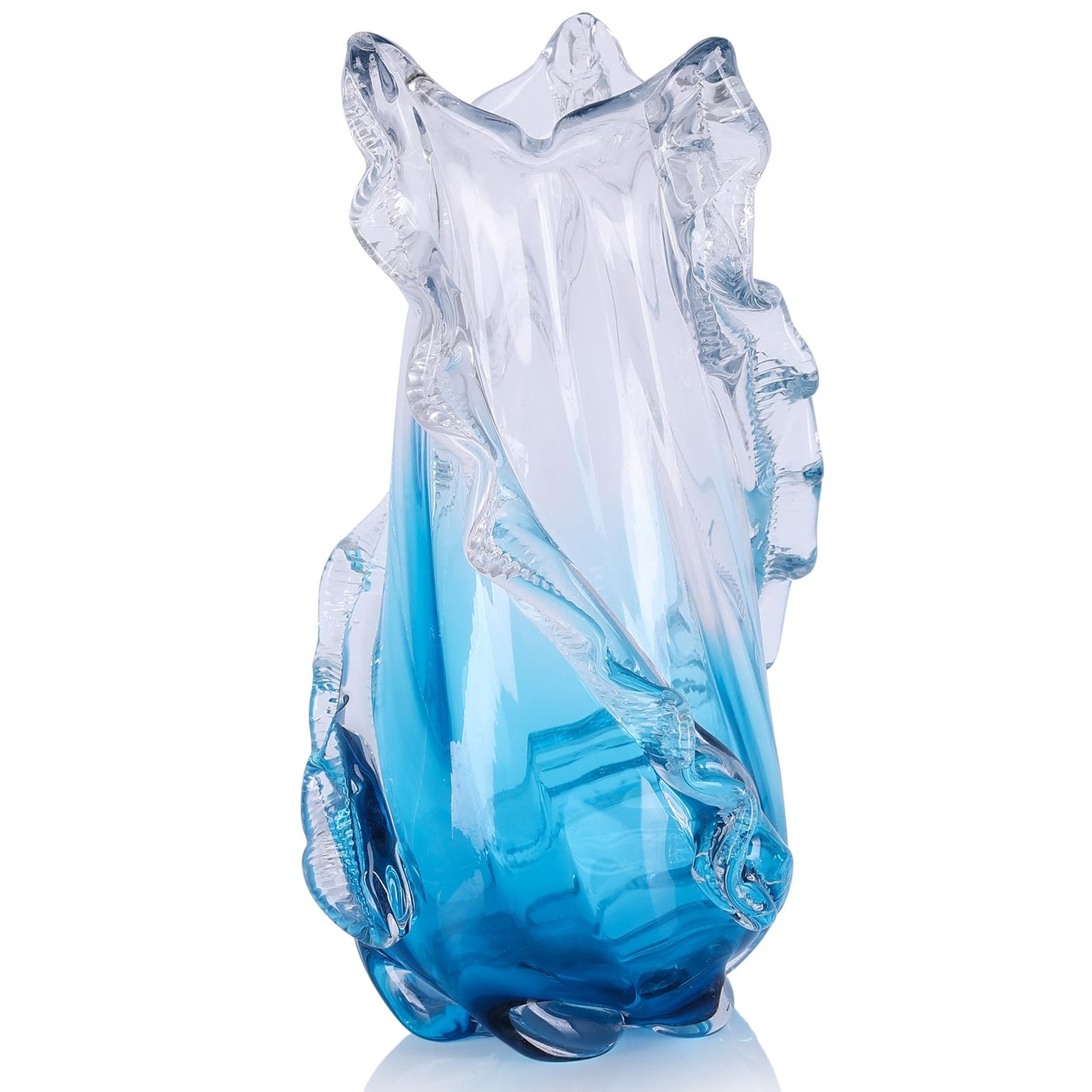 oliruim 12" H - Blown Blue Glass Vase, Unique Art Hand Blown Glass Vases for Coastal Home Decor Centerpiece, for Tabletop Shelf Mantel Entryway Room (Large)