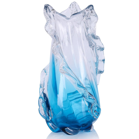 oliruim 12" H - Blown Blue Glass Vase, Unique Art Hand Blown Glass Vases for Coastal Home Decor Centerpiece, for Tabletop Shelf Mantel Entryway Room (Large)