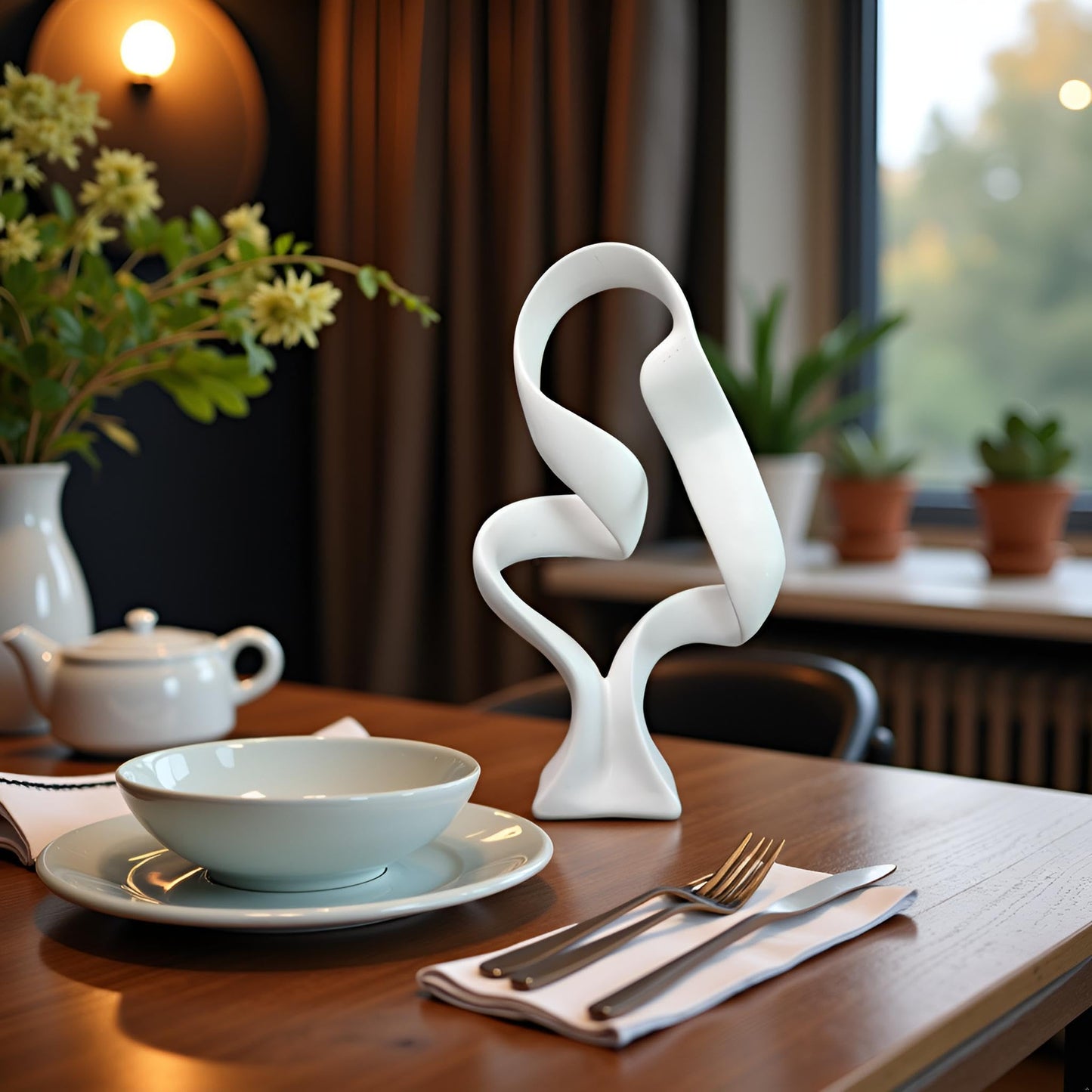 LAIKEARTS 15" Modern Abstract Ribbon Decorative Sculpture, Knot Sculptures,Home Decor,Coffee Table Statues,Dining Living Room Desk Decor（White）