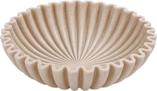 JXKNKSR Large Decorative Bowl, Modern Handicraft Bowls for Home Decor, Decorative Fruit Bowl for Kitchen Counter, Ruffle Decor, Stylish Key Bowl for Entry Table, Artificial Stone Beige