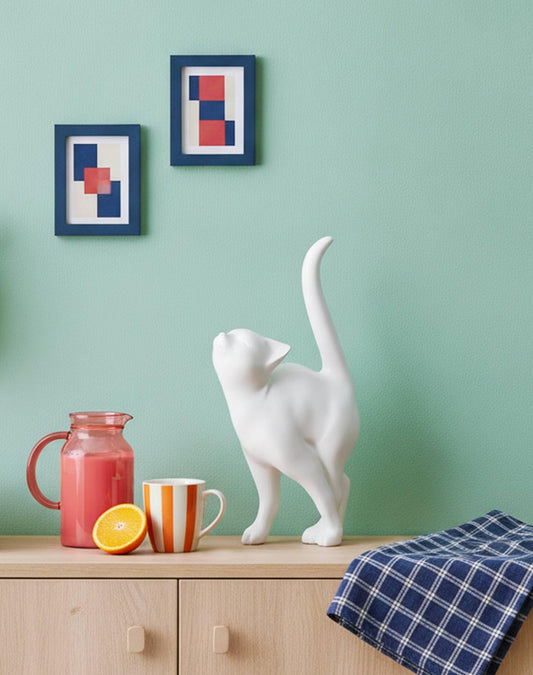 Newman House Studio Cat Statue Home Decor Cat-Figurine - Shelf Decor 7.5x4x14.5 in Collectible Figurines Gifts for Cats Lovers Kitten Sculpture Whimsical Statue for Table Bookshelf Library Decoration