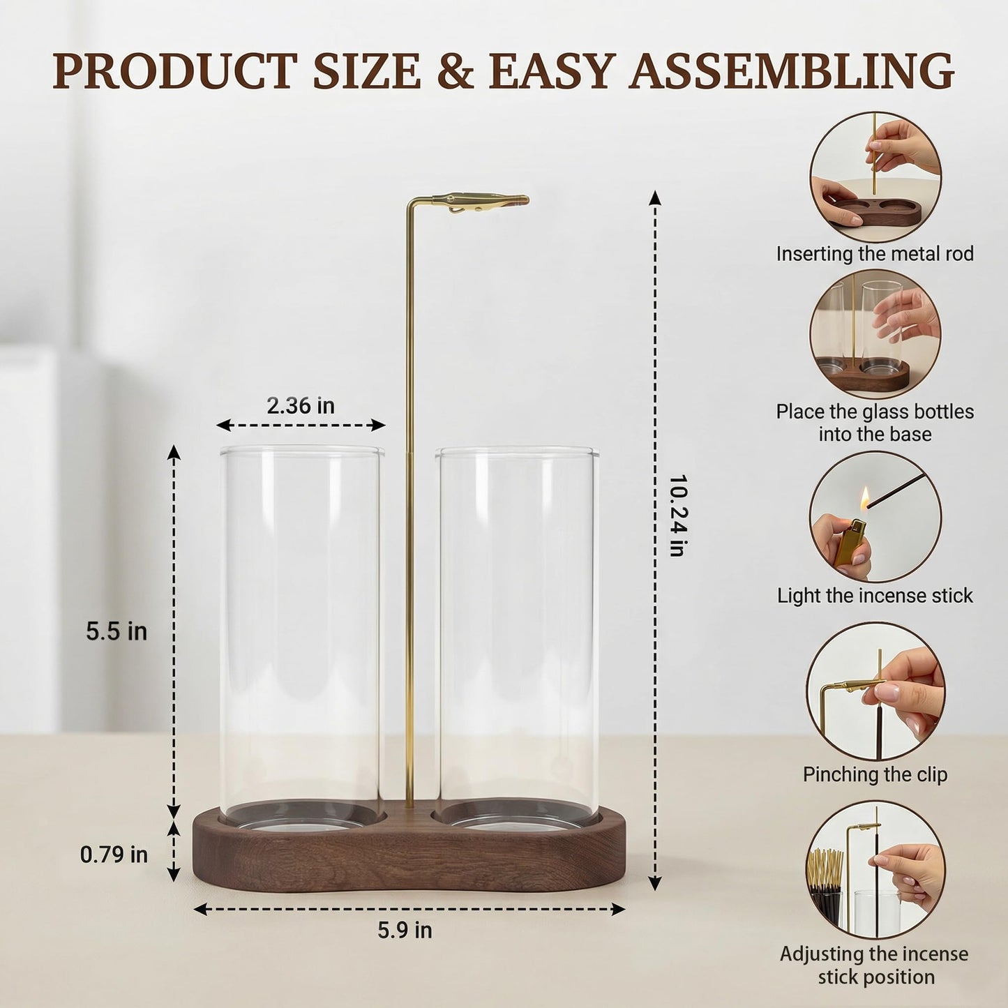 Glass Incense Holder for Sticks, 2-in-1 Incense Burner with Ash Catcher & Storage, Natural Wood Stick Holder for Meditation Yoga Zen Home Decor, Unique Spa Gift for Women