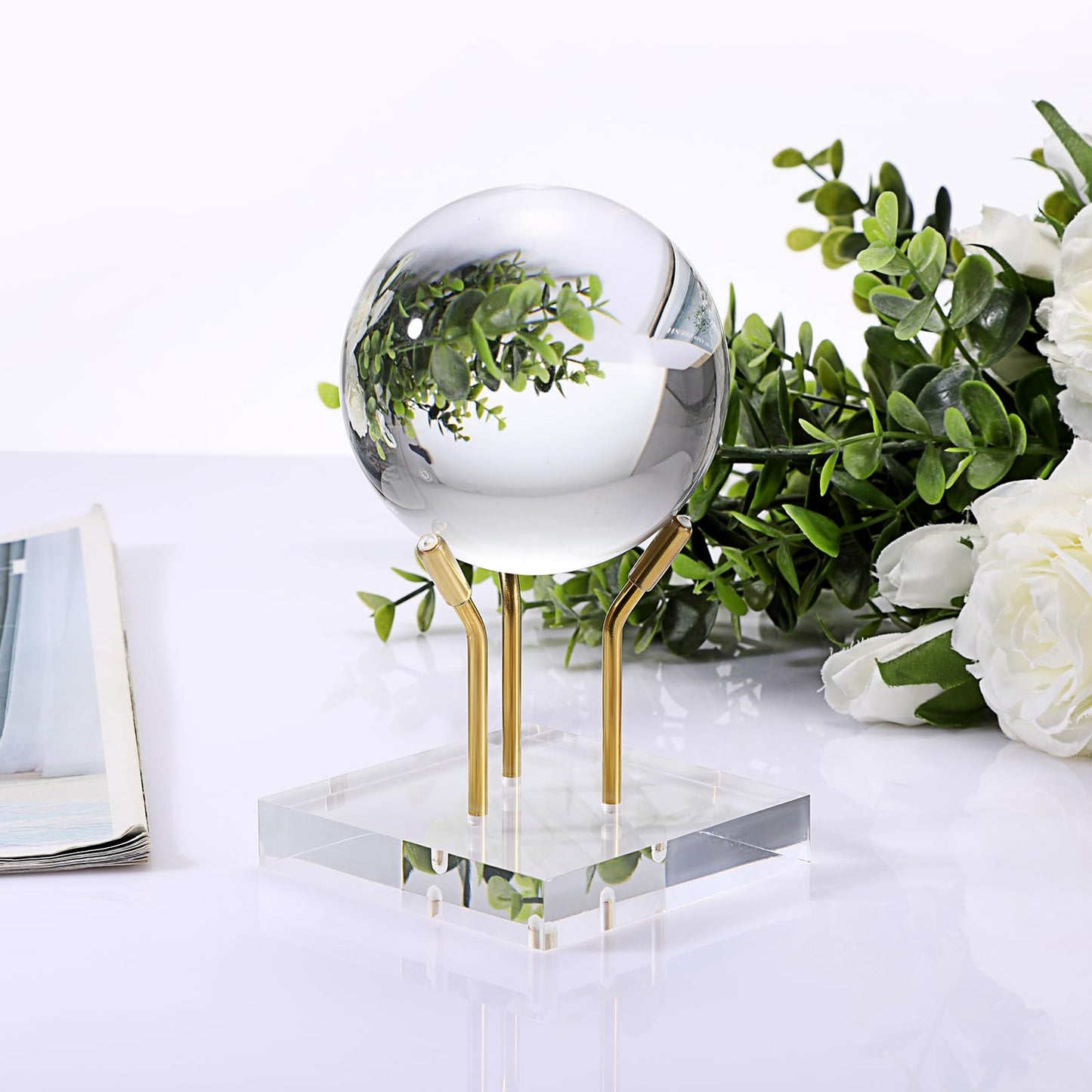 Hipiwe Gold Metal Arm Display Stand Easel with Acrylic Base Decorative Display Easel Holder for Sphere Crystal Ball Eggs Mineral Geodes Rock Seashell, X- Large