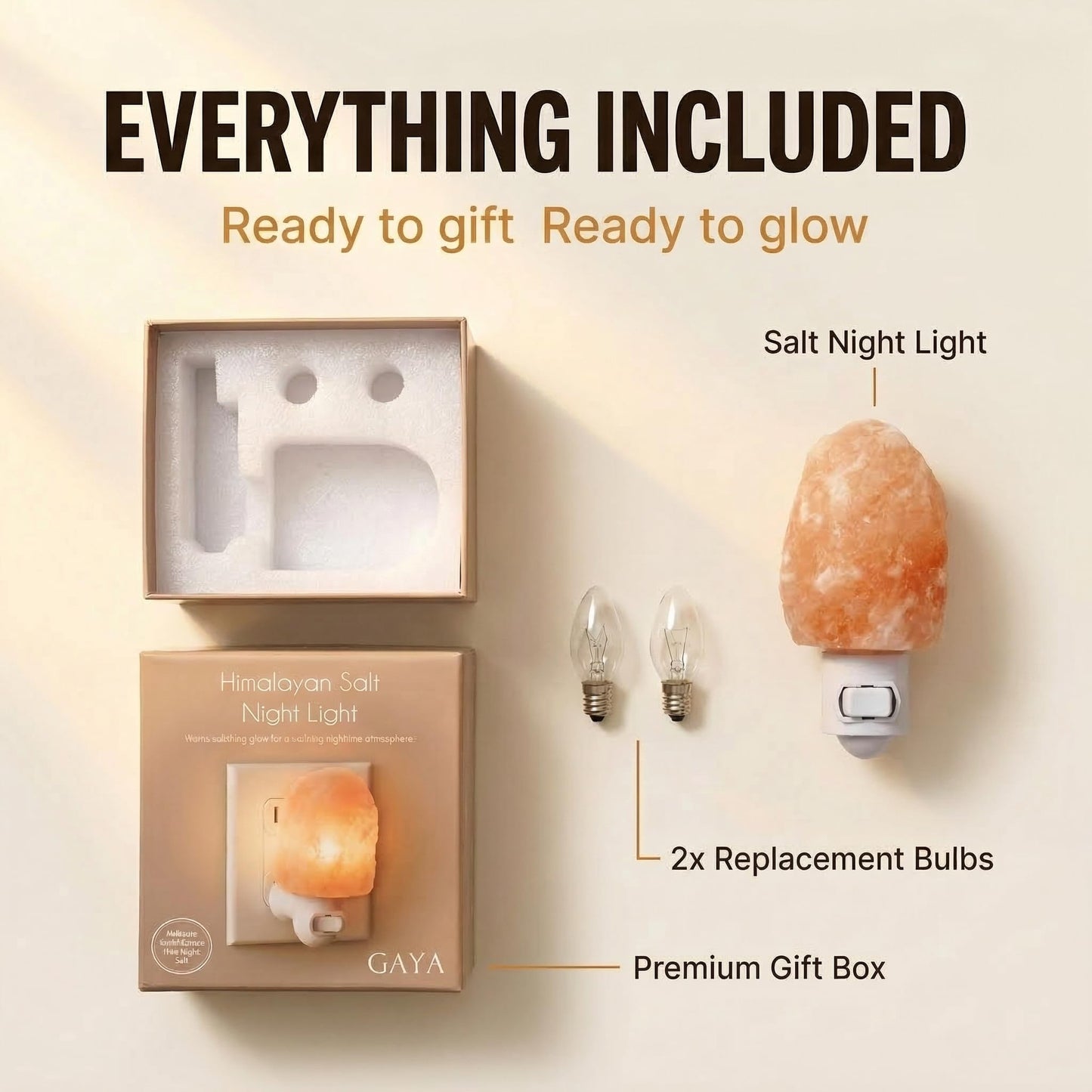 GAYA Himalayan Salt Lamp Relaxation Bundle - Plug-in Night Light + Aromatherapy Salt Lamp with Dimmer | Warm Amber Glow | Sleep, Meditation & Spa Gift Set