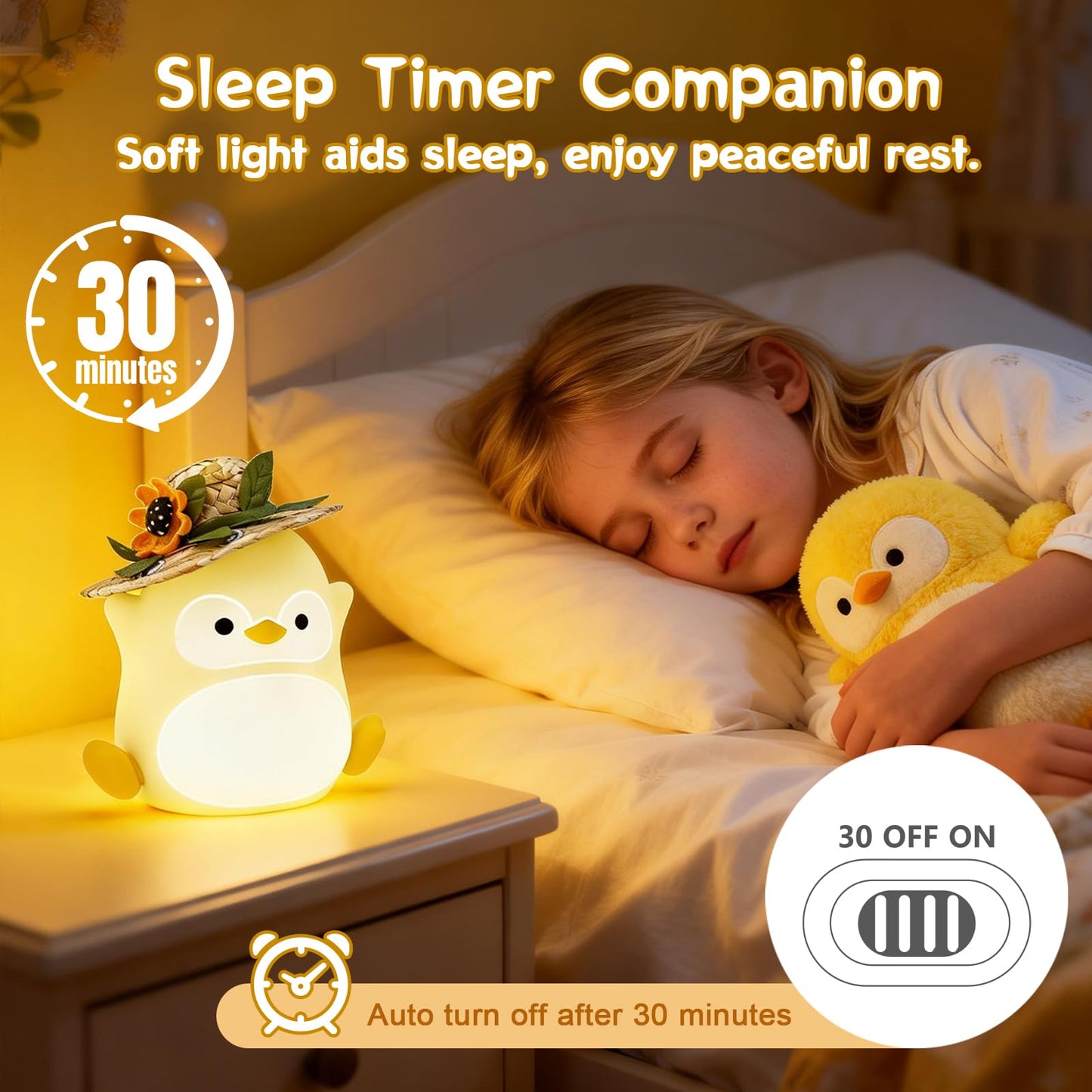 Gemmac Penguin Night Light for Kids, LED Squishy Silicone Animal Night Lamp, Cute Nursery Nightlight for Desk Decor RGB Ambient Lighting Rechargeable/Dimmable/Timer Toddler Lamp Baby Boys Girls Gift