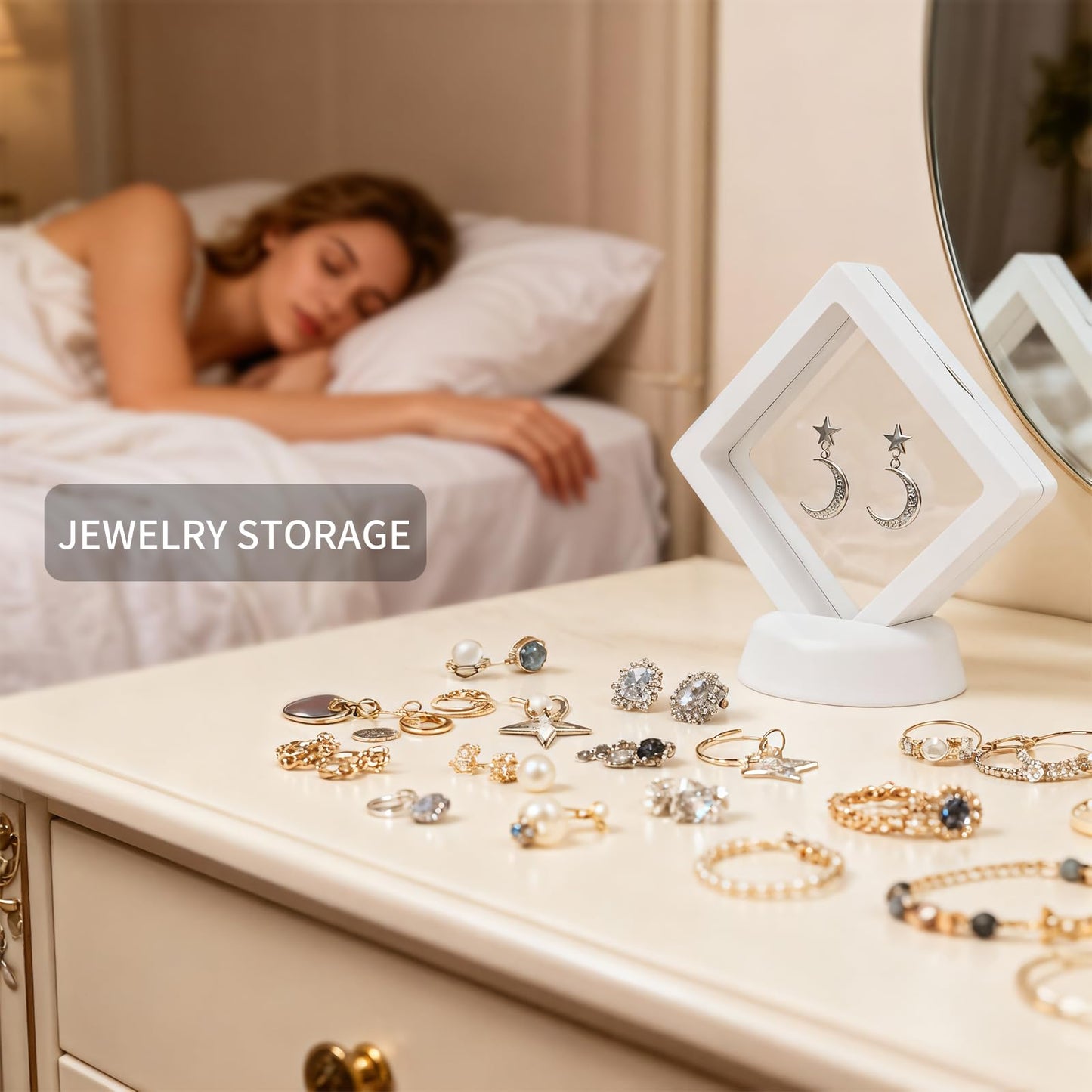 80 Pcs 3D Floating Frame Display Case, Challenge Coin Display Holder Stands, Clear PE Film Jewelry Shadow Box for Pins, AA Medallion, Military Medal, Shells, Rocks, Fossils, 2.8x2.8x0.8 Inch, White.