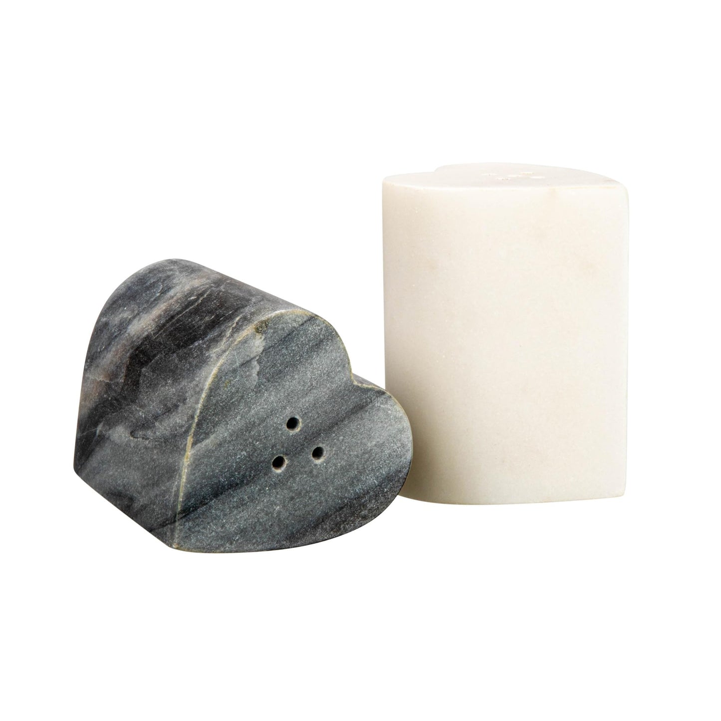 Heart-Shaped Marble Salt and Pepper Shakers, Set of 2, Grey and White