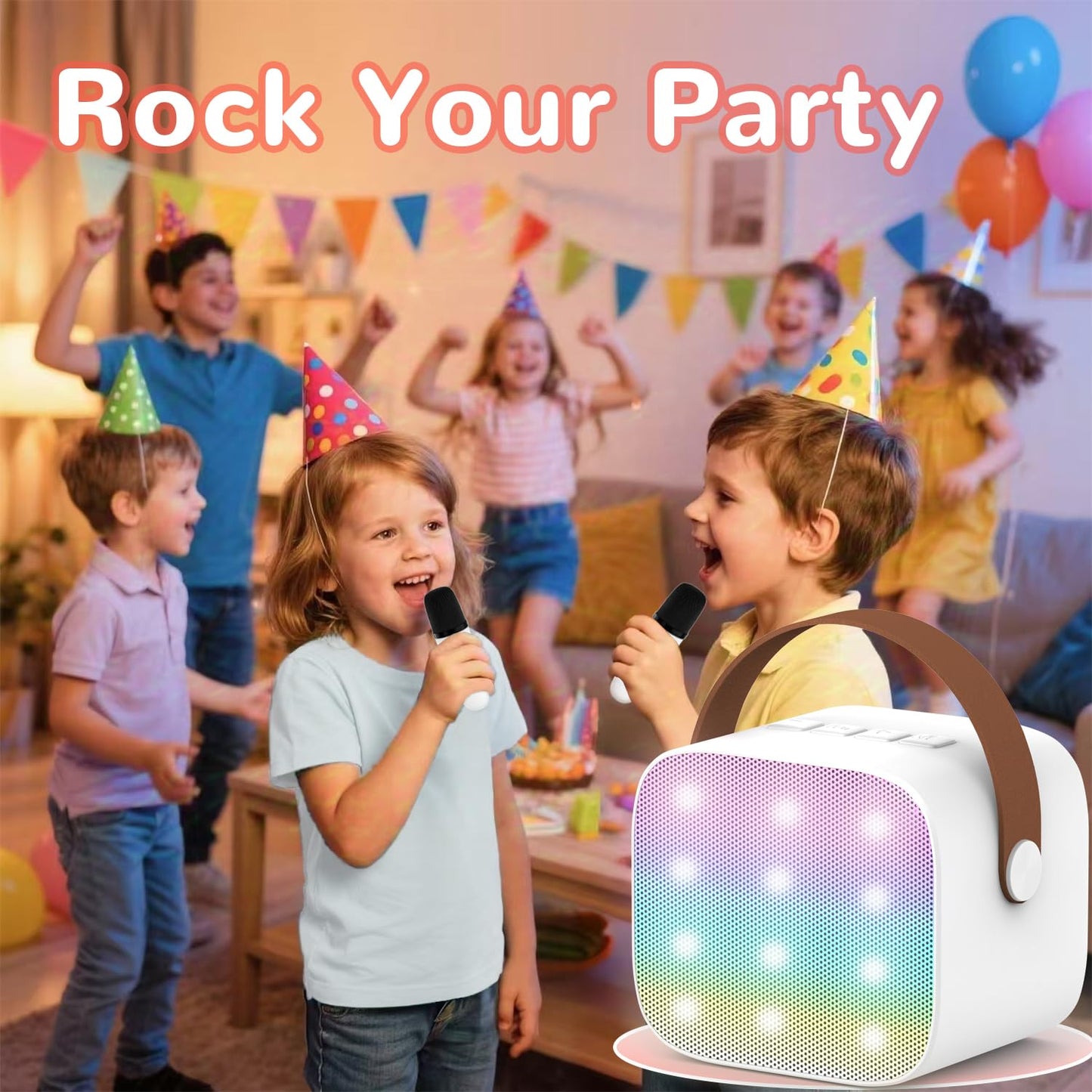 Mini Karaoke Machine for Kids 3-12 Years Old - Toddler Toys Birthday Gift for Girls Ages 3 4 5 6 7 8 9 10, Portable Bluetooth Speaker Set with 2 Wireless Microphones fits Family Fun Home Party, White