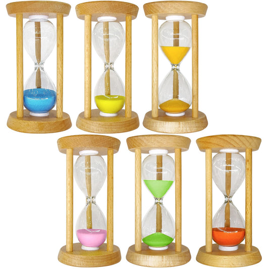 6PCS Sand Timer,Colorful Sandglass Timer Sand Clock Wood Frame Sand Timer Set 30sec/1/2/3/5/10mins Multicolor,for Kids Games Classroom Kitchen Office Decoration