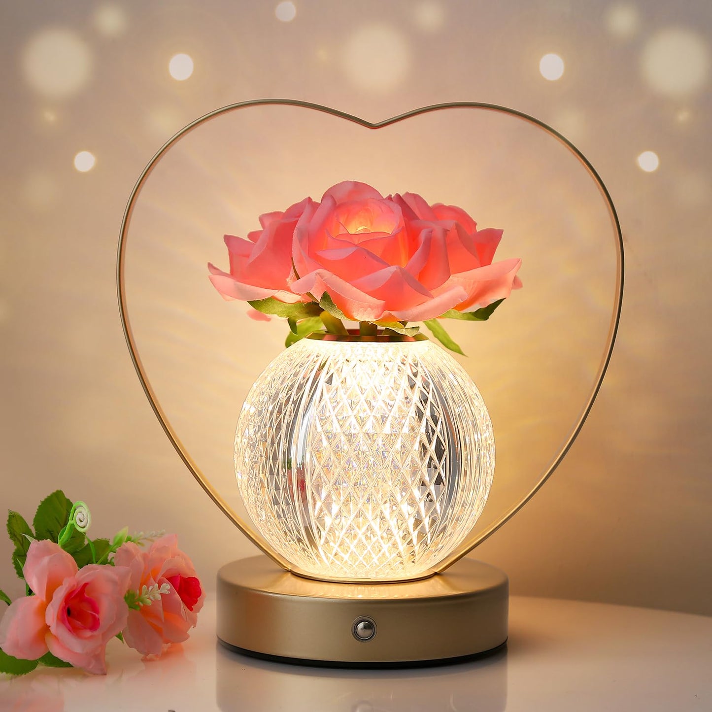 AMWGIMI Women Gifts Rose Flower Lamp,Rechargeable Cordless LED Touch Lamp