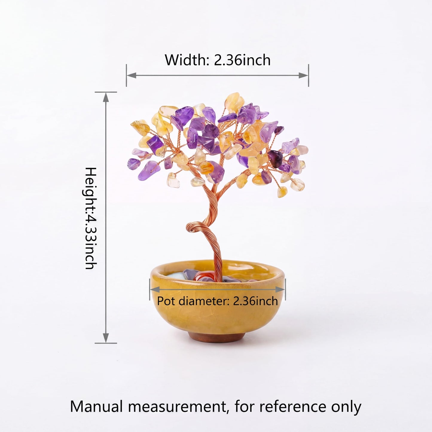 Handmade Crystal Money Tree Feng Shui Bonsai, Gemstone Tree of Life Healing Crystals Wealth Prosperity Decor for Home Office, Perfect Spiritual Gift (Yellow Purple)