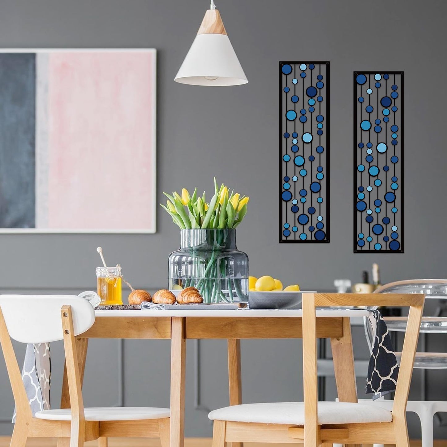 ShxTrade Geometric Metal Wall Decor, Modern Minimalist Geometric Wall Art 3D Abstract for Living Room Metal Wall Sculpture Hanging for Home Bedroom Office (Blue)
