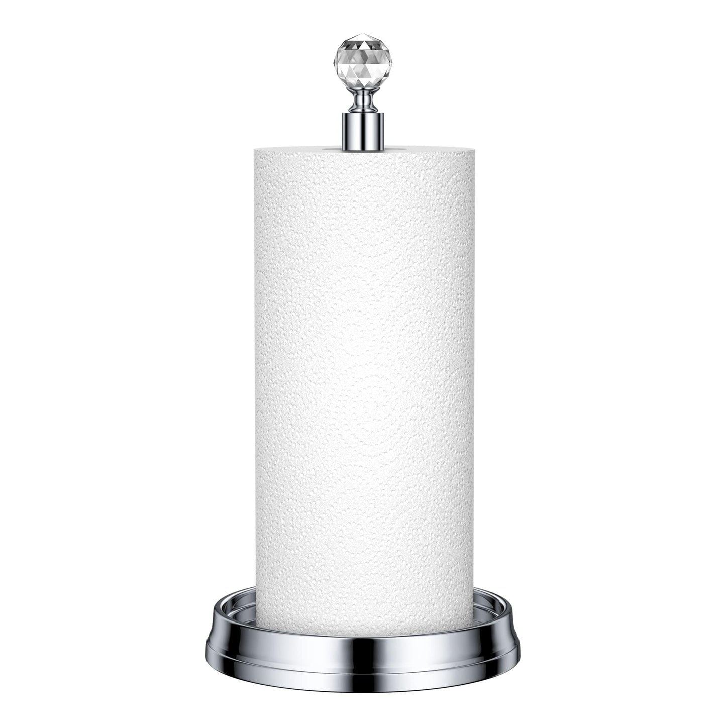 KASUNTO Crystal Ball Paper Towel Holder - Steel Stand for Countertops & Tables, Fits Standard & Jumbo Rolls, Polished Chrome