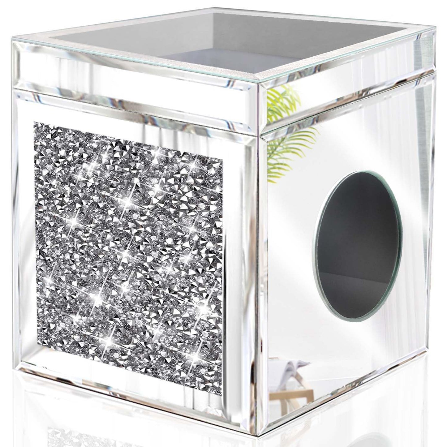 Wocred Square Tissue Box Cover Upgrades with Storage Tray,Crystal Crushed Diamond Tissue Box, Luxury Tissue Holders for Either Tissues in a Bathroom or Napkins on a Table.(6.5”x5.5”x5.5”)