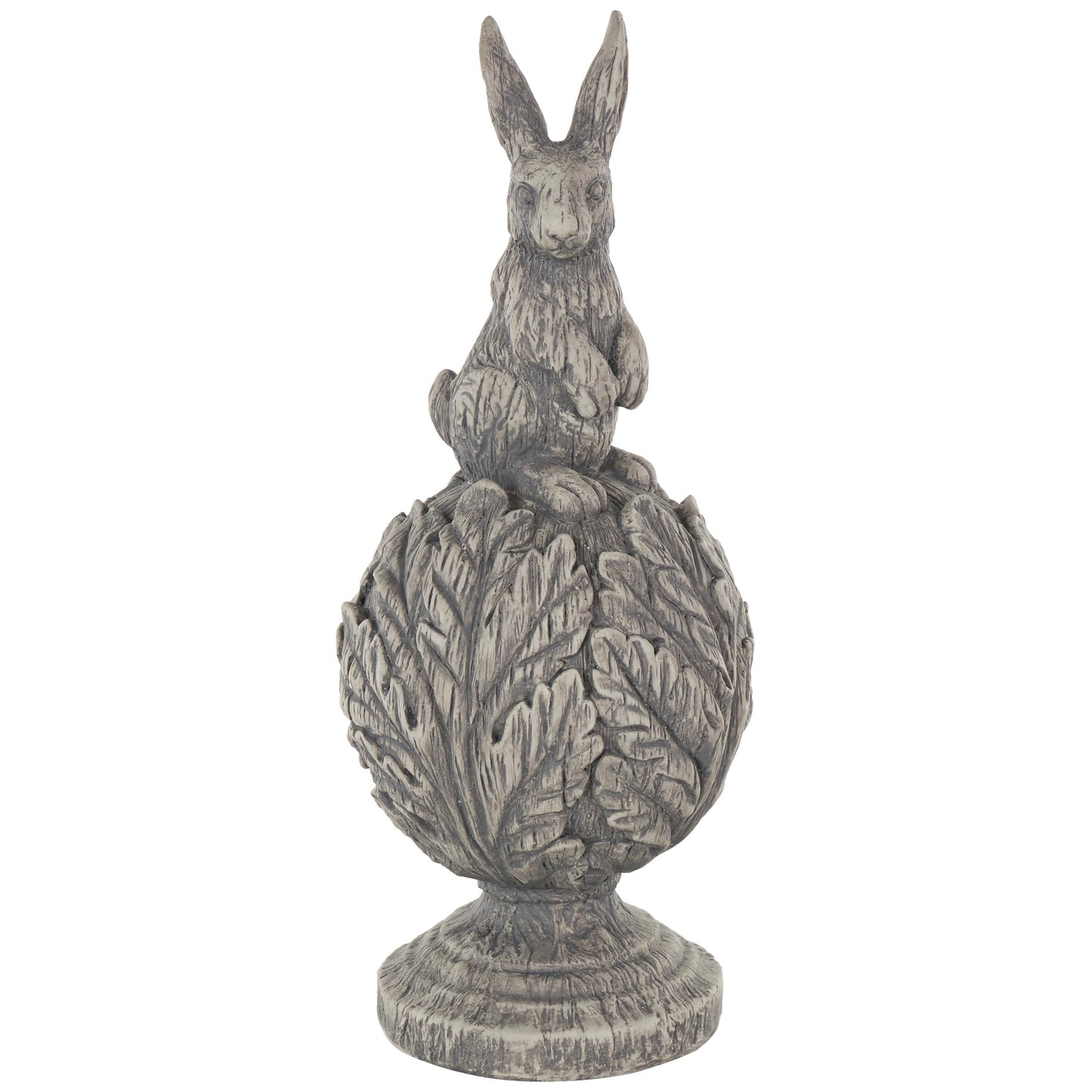 Deco 79 Polystone Rabbit Textured Sculpture with Leaf Covered Round Base, 8" x 8" x 20", Gray