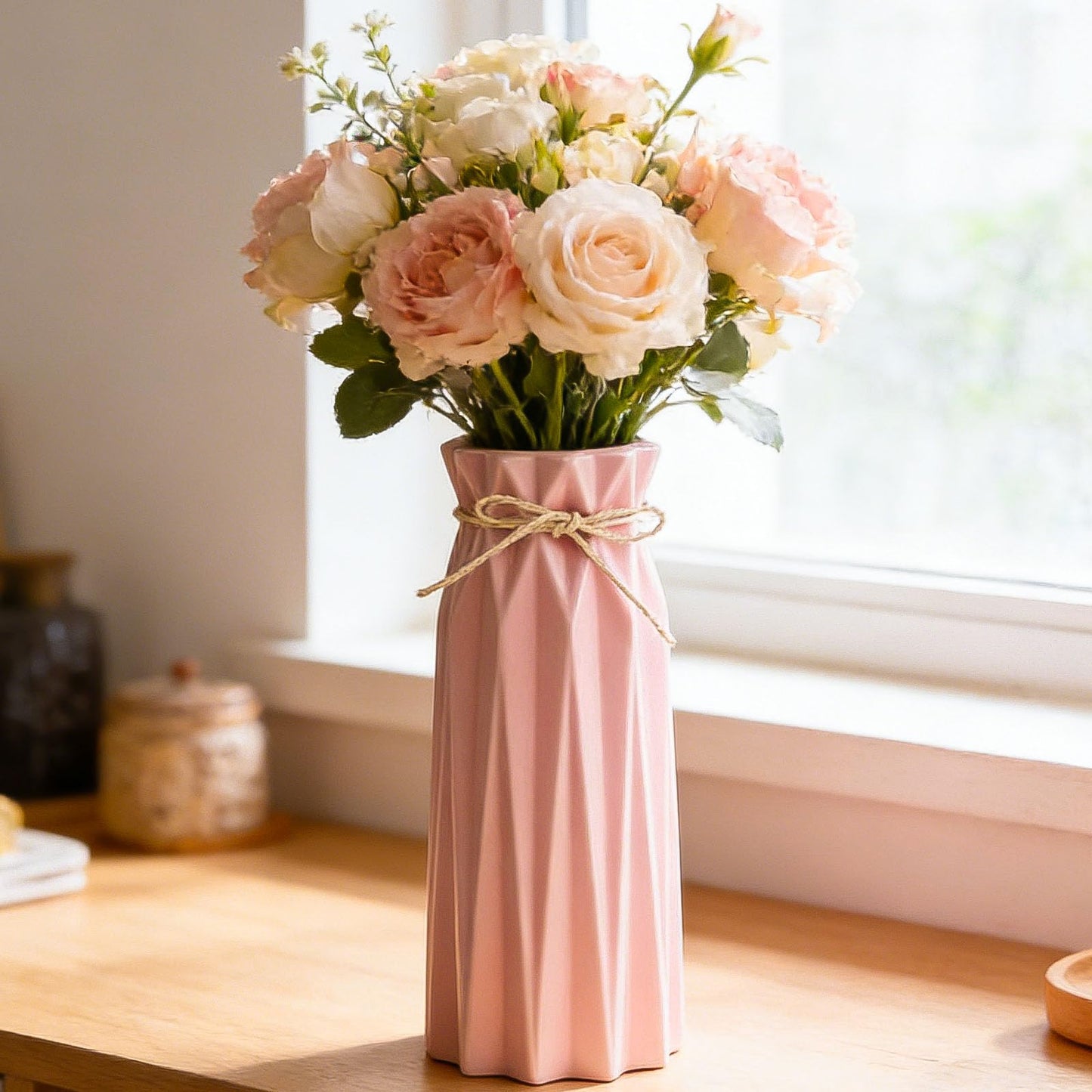 Busnos Pink 9.5inch Tall Ceramic Flower Vase Home Decor Living Room Bedroom Kitchen Office Coffee Table Room Vase Decor Cute House Warming Gifts Centerpieces for Tables Dining Room Table Decoration