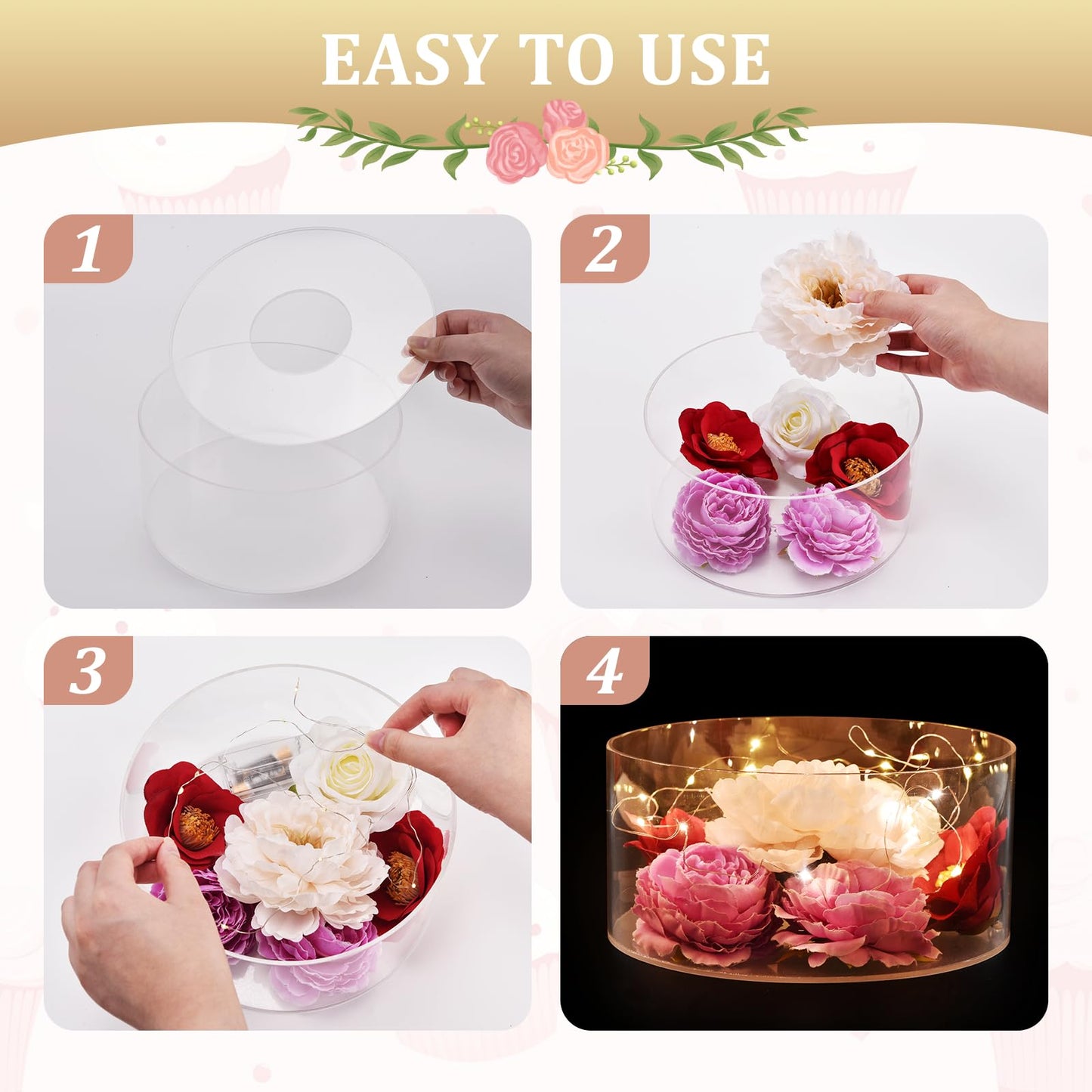 CRAFTIFANO 2Pcs Acrylic Cake Display Stand 8'' 12'' Round 2Tier Clear Cylinder Cake Box for Wedding Birthday Party Decor (8 /12 Inch)