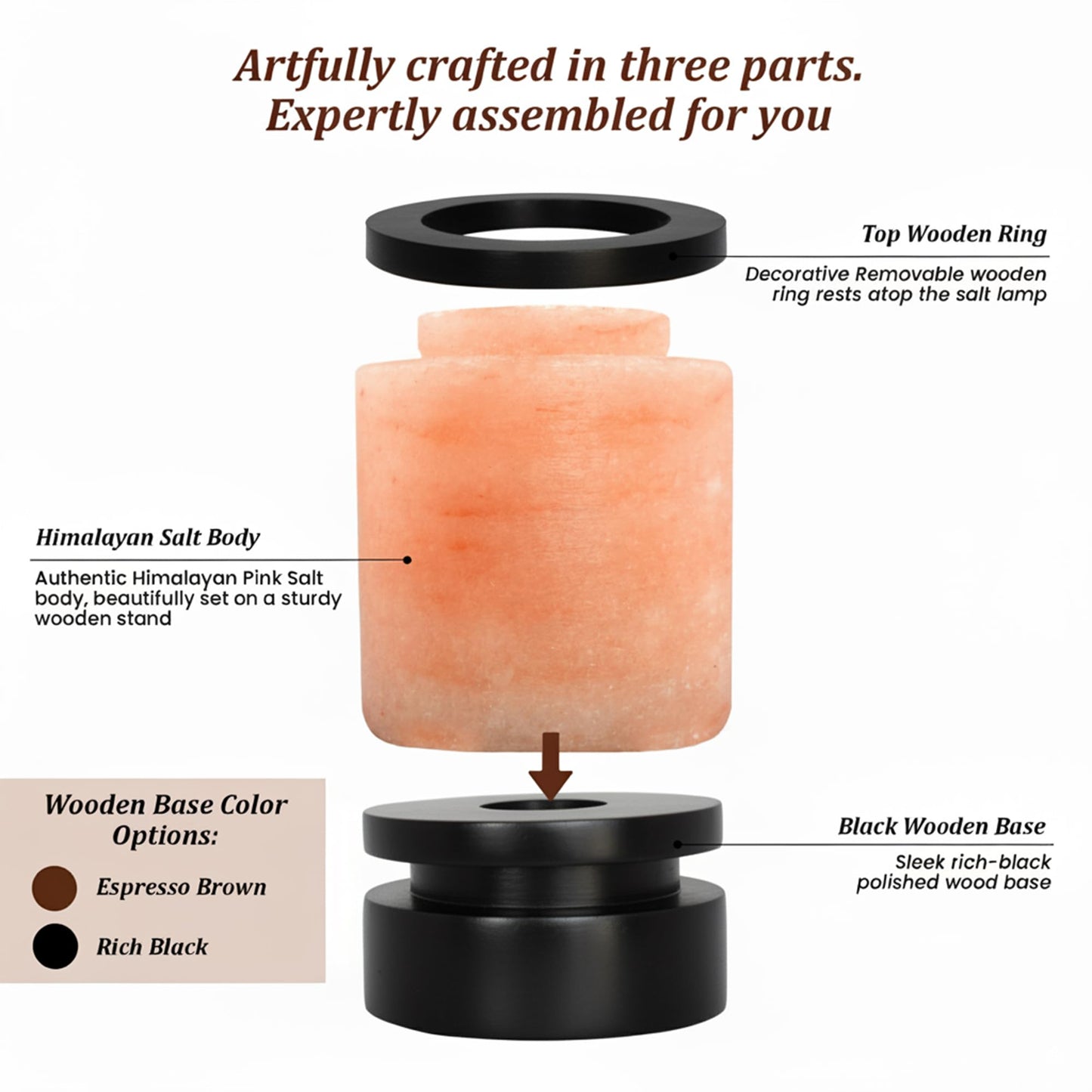 POHS Himalayan Pink Salt Round Lamp with Premium Black Polished Wooden Base, 60'' Long Dimmer Switch Cord and Two Light Bulbs; Hand Crafted,for Home, Office and Gift for Christmas