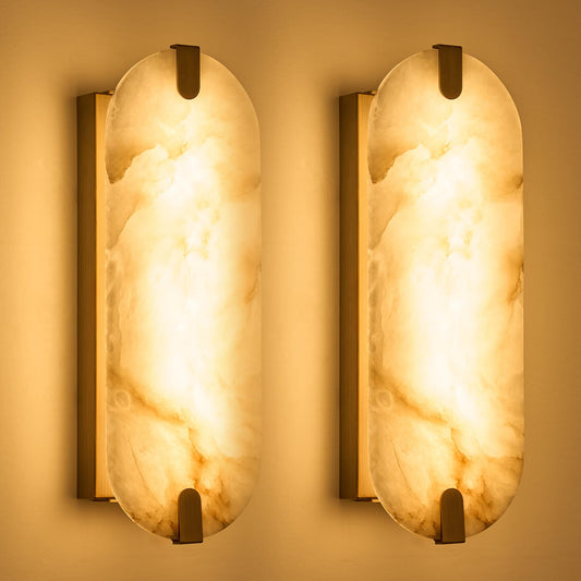ZEROUNO Alabaster Wall Sconces, 14.2 inch Wall Sconce, Natural Marble Wall Sconces Wall Lighting Set of Two, Dimmable Light Fixtures for Bedroom Living Room Stairs Vanity Hallway Bedside