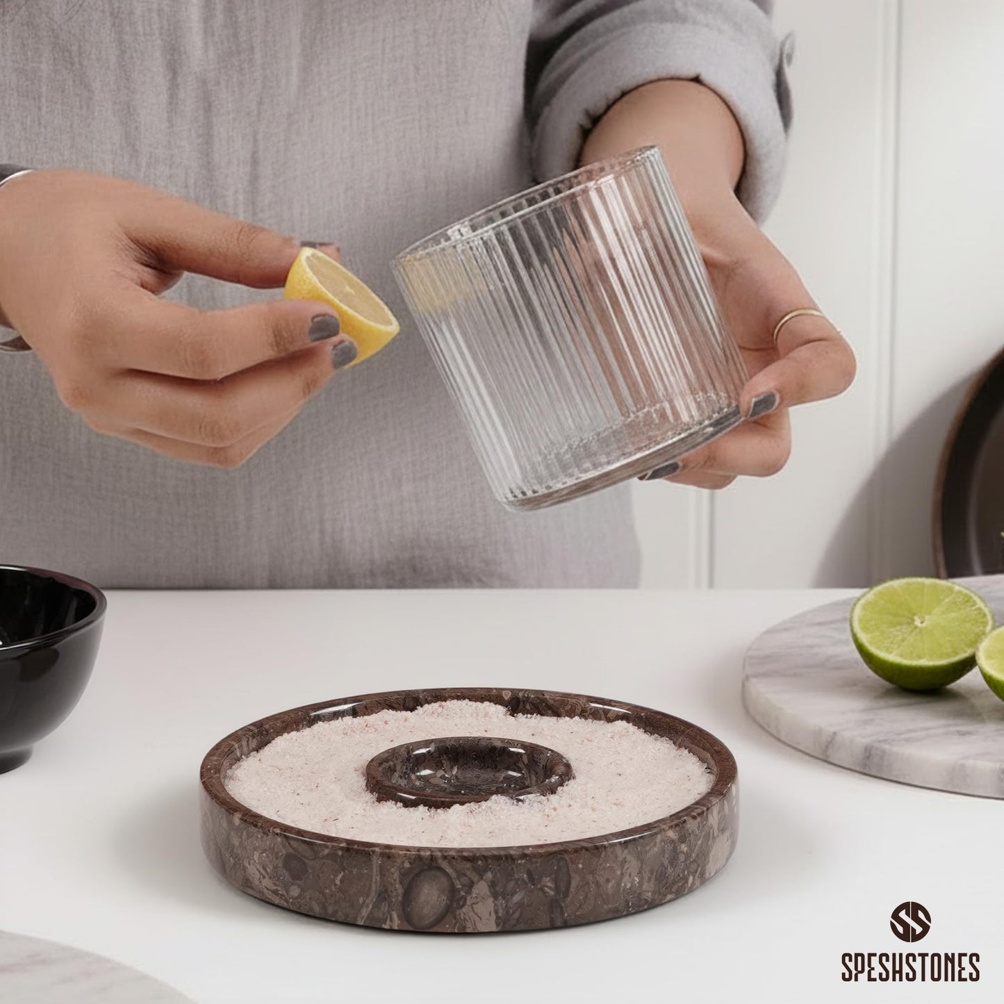SPESHSTONES Marble Margarita Salt Rimmer Set 6 Inch Handmade Sugar Rimmer for Cocktails Glasses - Bar Rimmer Tray for Salt Rim, Cocktail Rimmers for Drinks, Bartendor Tools & Bar Cart Accessories