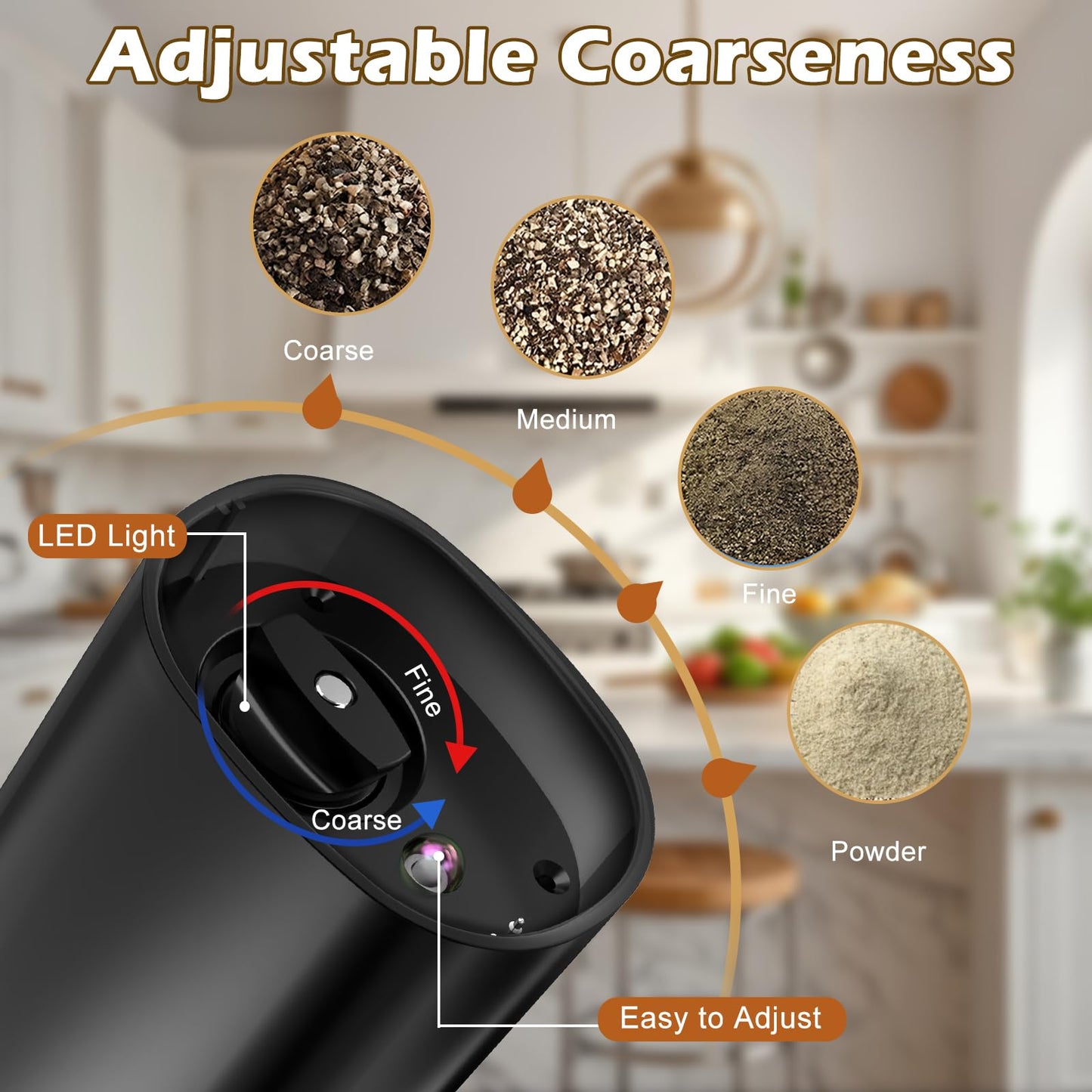 Electric Salt and Pepper Grinder Set: Rechargeable Salt and Pepper Shakers Set Electric For Gravity Spice Grinders Adjustable Automatic Peppercorns Mills Refillable Shaker Mill Large Capacity
