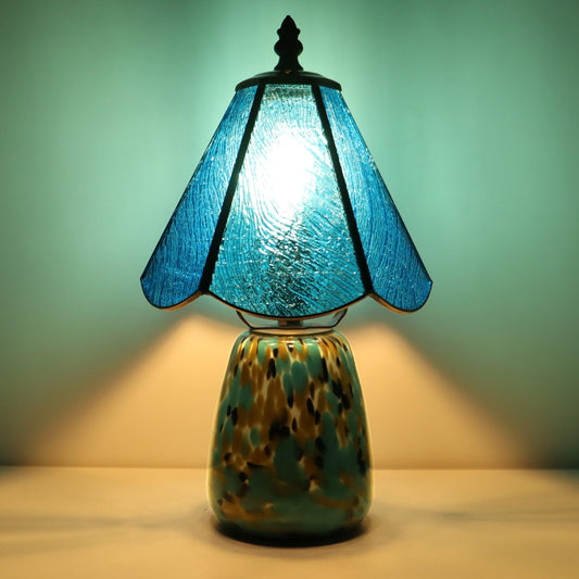 MQYXH Tiffany Style Stained Glass Table Lamp 12 Inch - Blue Stripe