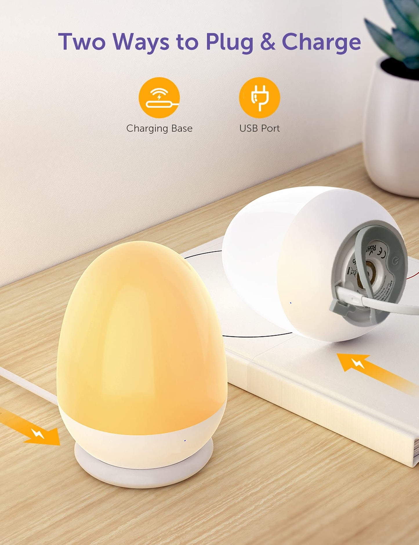 JolyWell Baby Night Light for Kid, Portable Egg Nightlight with Stable Charging Pad, Touch Nursery Night Lamp for Breastfeeding, Toddler Night Light for Bedroom, Timer Setting, ABS+PC, White-2