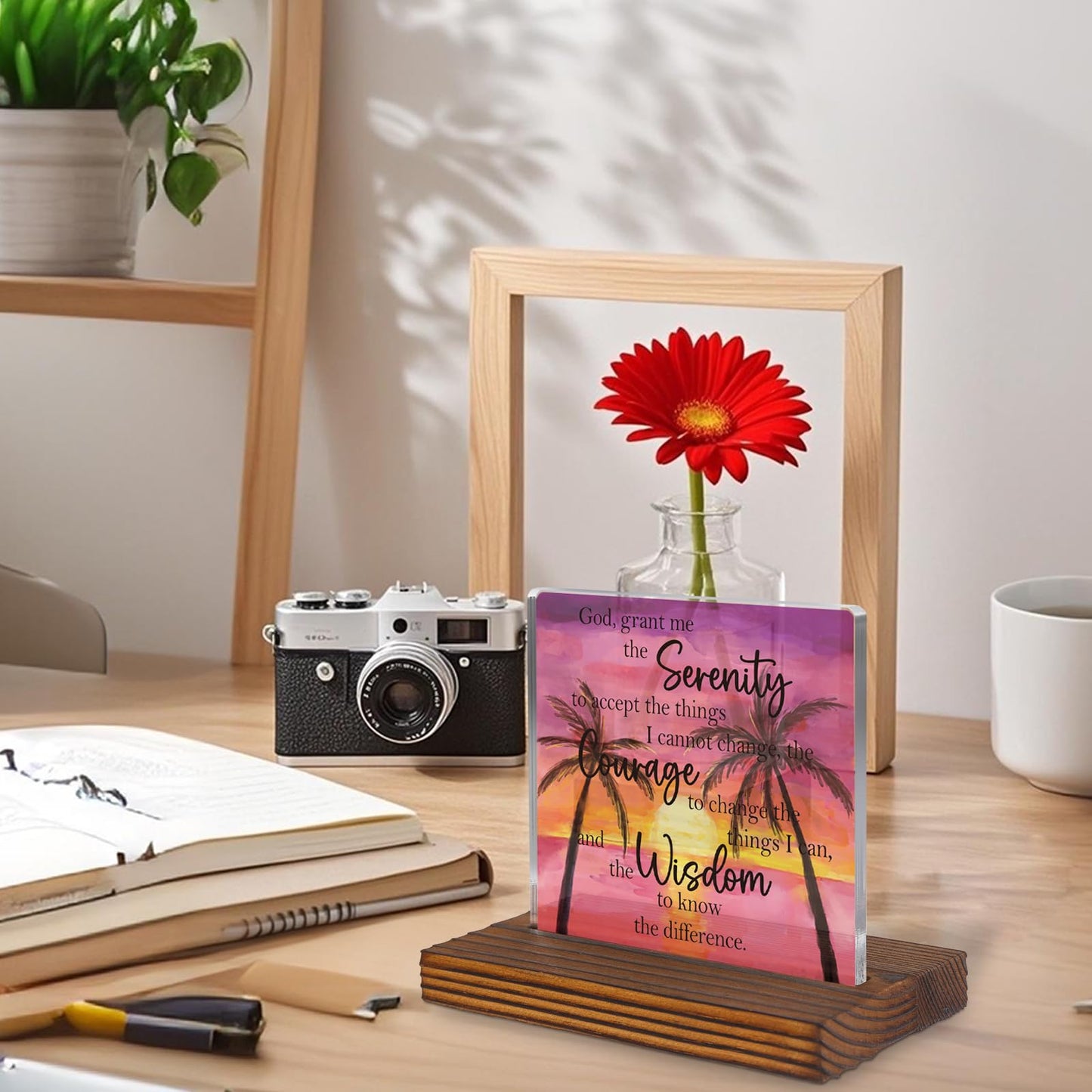 Serenity Prayer Acrylic Desk Sign, Christian Motivational Gift for Women Men, Inspirational Office Decor, Encouragement Quote Plaque for Recovery, Birthday, Graduation, Retirement EC390