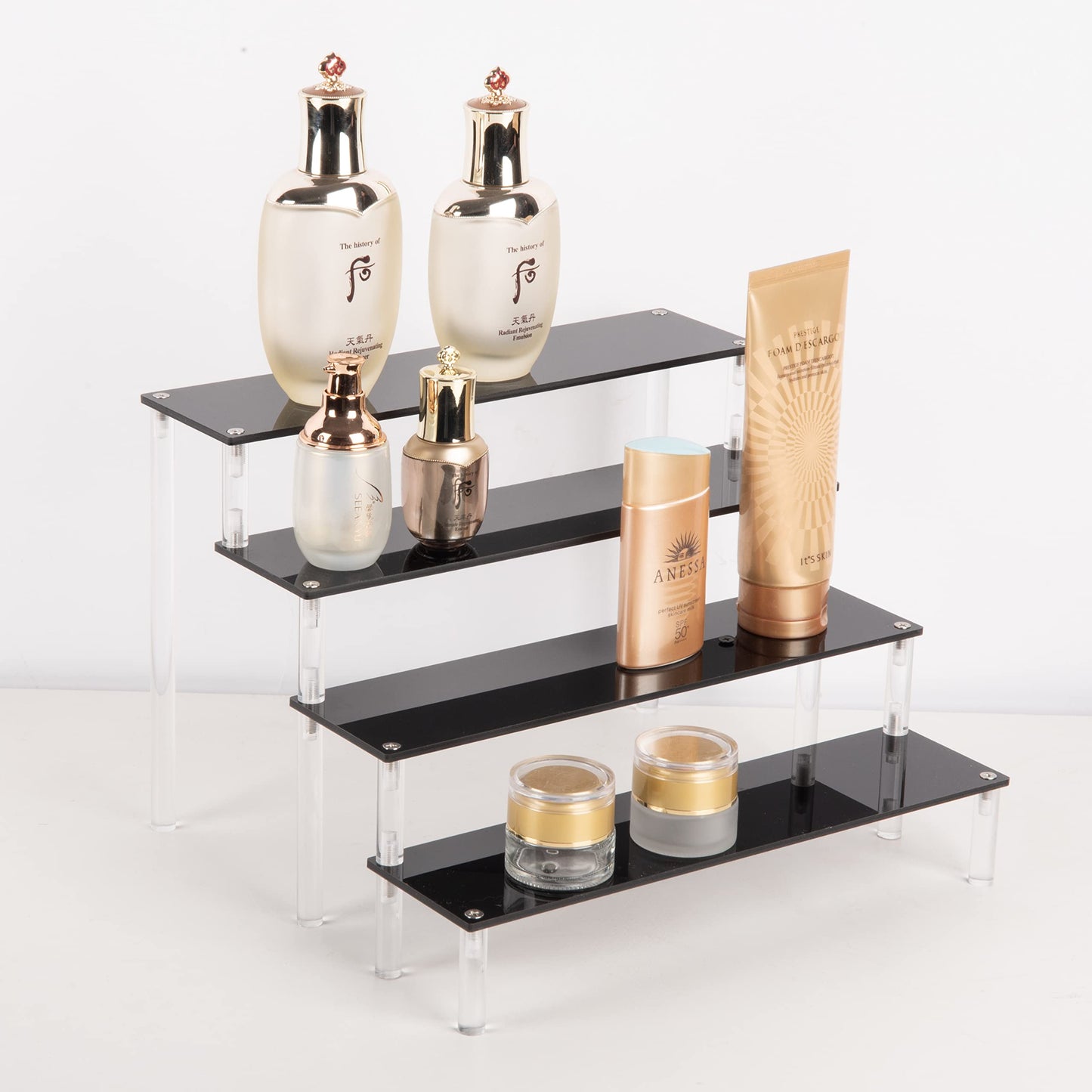 ihomecooker Acrylic Stands for Display,4 Tier Black Cupcakes Perfumes Figurines Display Stand Risers Shelf for Decoration and Organizer