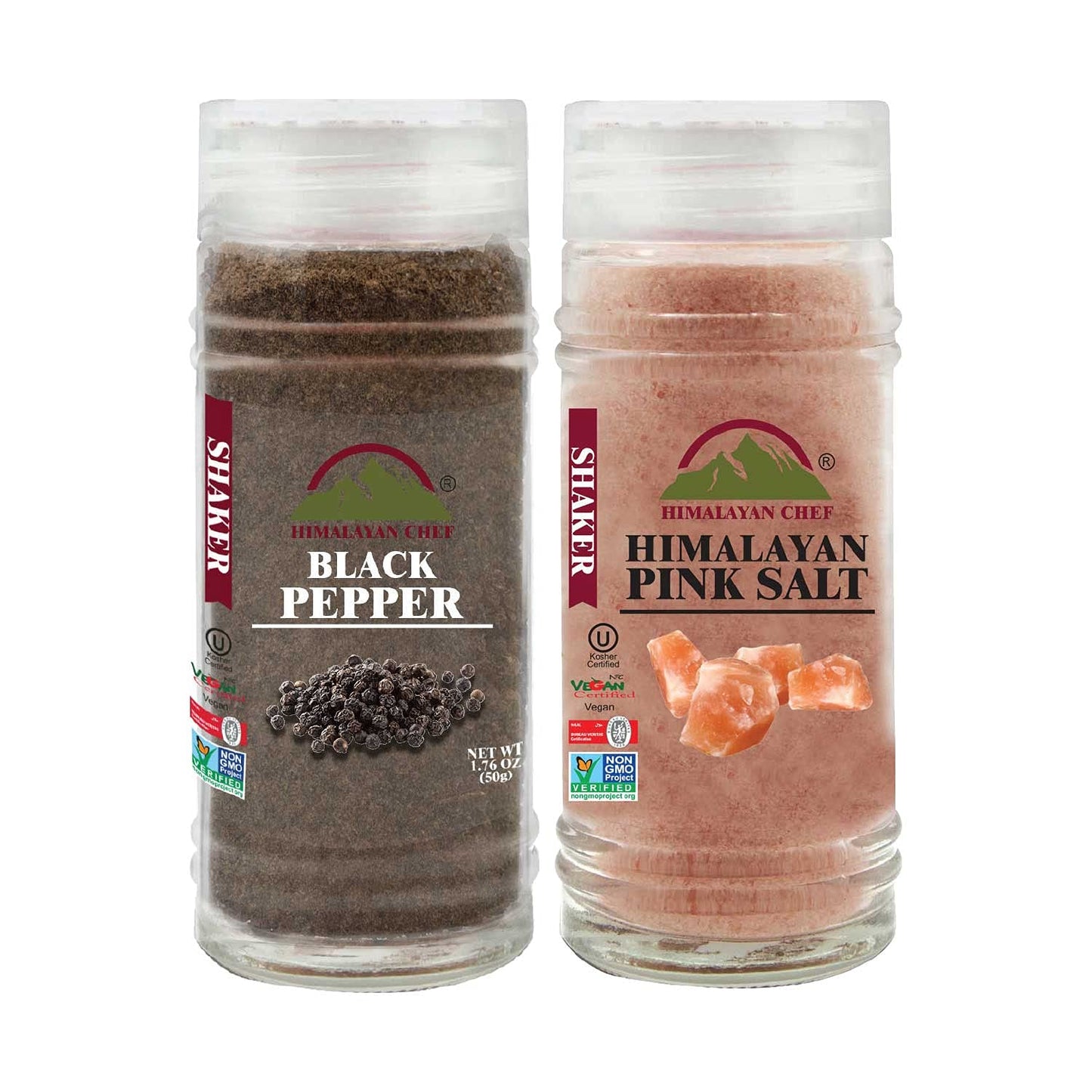 Himalayan Chef Pink Salt and Black Pepper, Glass Grinder set - 5.96 oz - 100% Natural and Organic salt & pepper, Enrich with 84 Minerals | Kosher & Vegan Certified