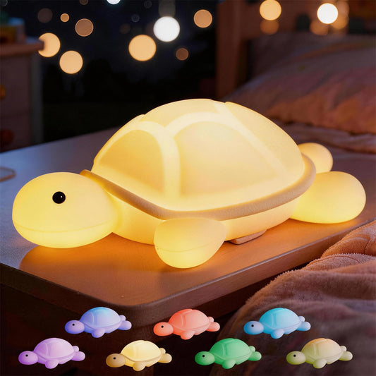 Colortown Turtle Night Light, Sea Turtle Gifts, Cute Soft Silicone Squishy LED Lamp with 7 RGB Colors, Dimmable, Timer, Touch Control, Living Bedroom Decor