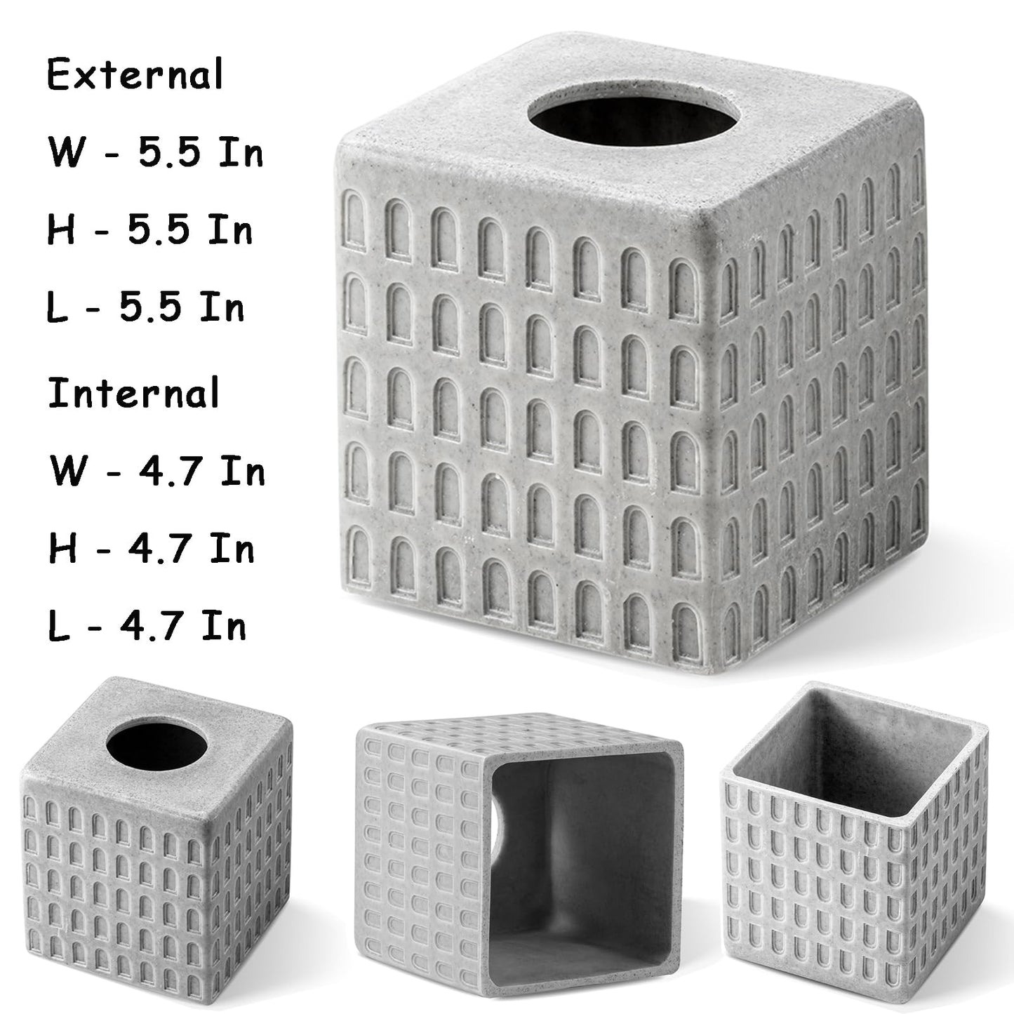 Colosseum Tissue Box Cover,Square Tissue Box Holder for Home Decor,Bathroom Countertop,Tabletop,Bedside Table,Office - Marble Grey