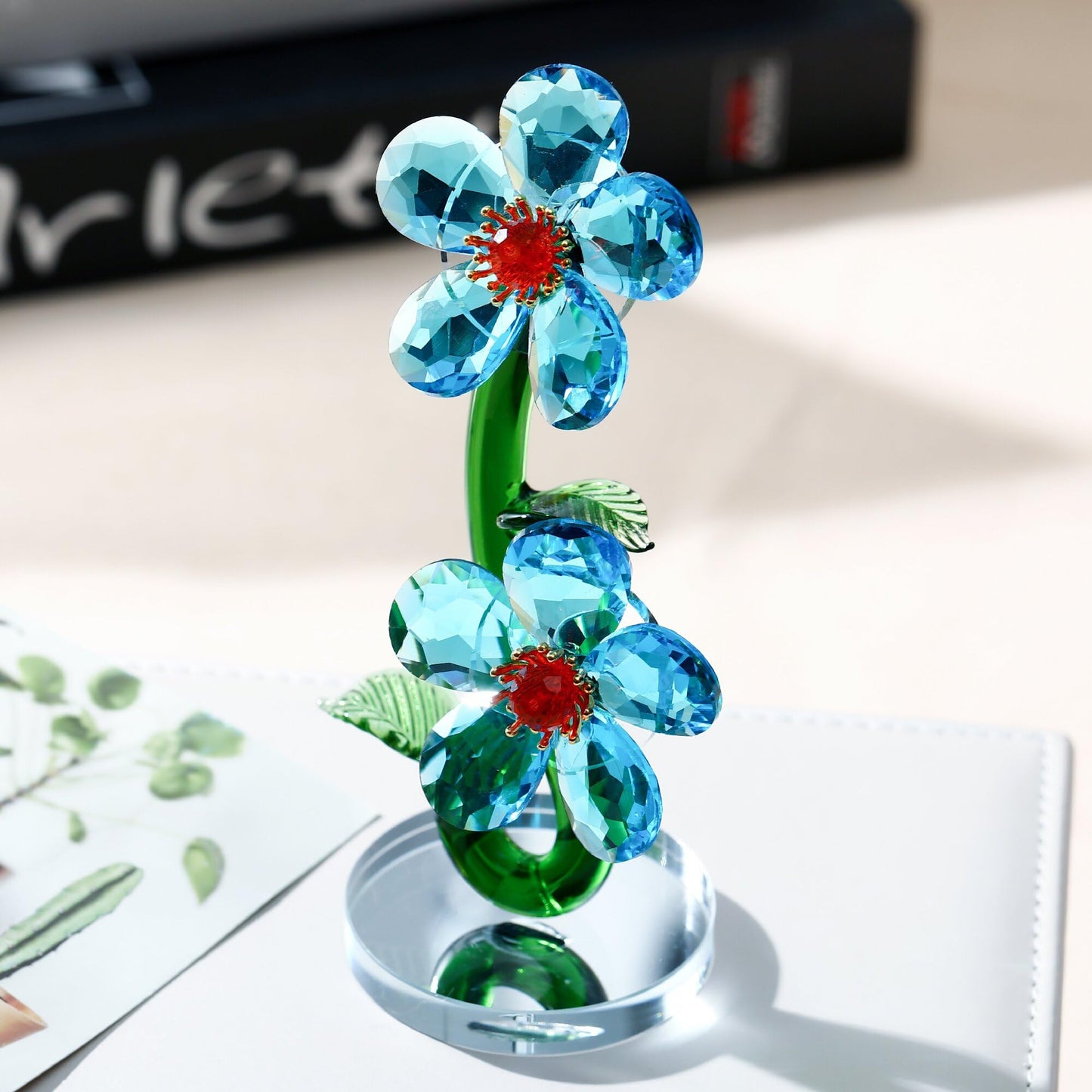 DLXK K9 Crystal Flower Figurine, Bloom Ornament with Hand-Polished Details, Mini Sparkling Decor for Home Tabletop Shelf, Ideal Festival Gift