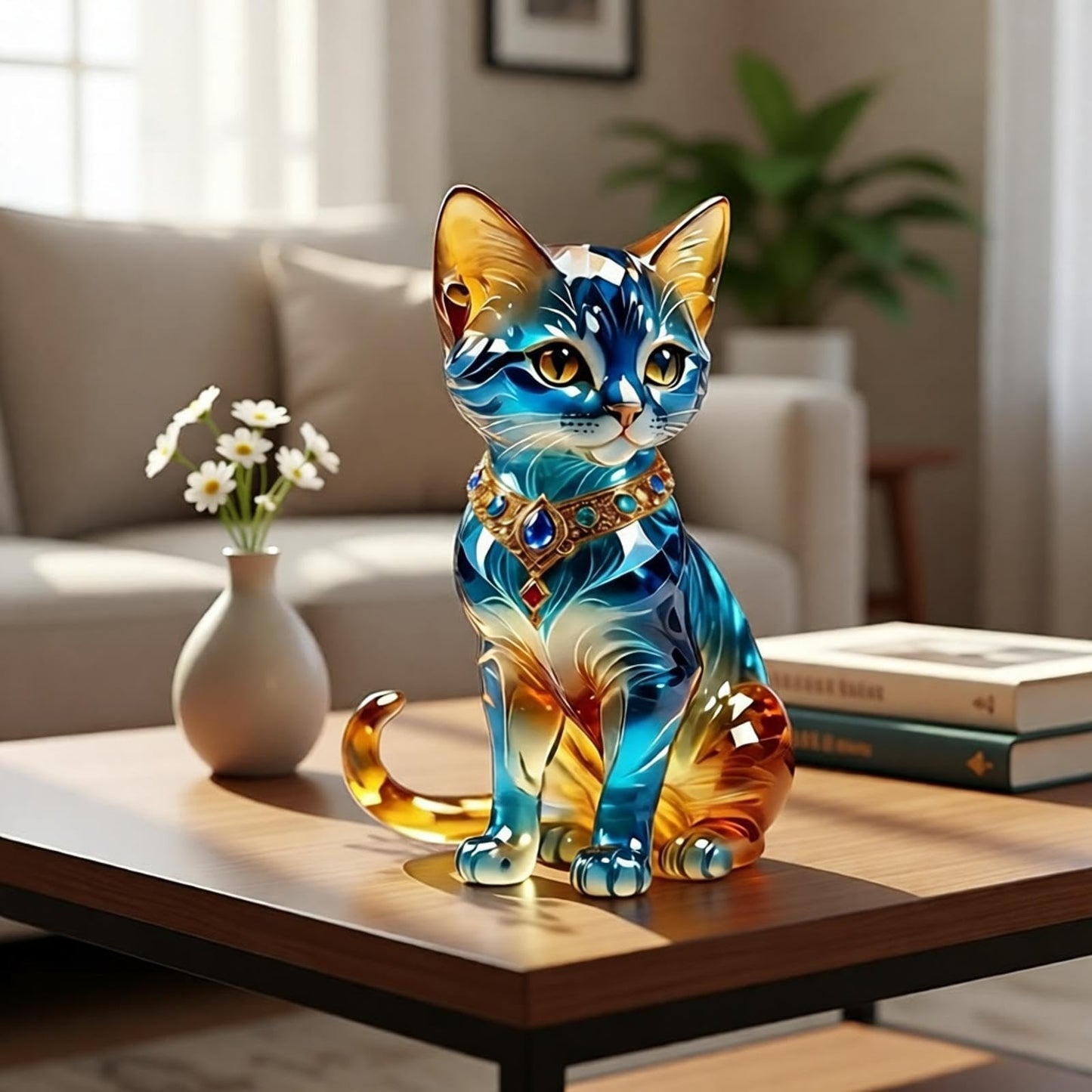 YUEYINGMG Desktop Ornament, Acrylic Fairy Tabletop Decoration, 2D Flat Elf Desktop Art Statue, Creative Decoration for Home Table Top Bedroom Living Room Study Room Office Decor (Blue-Cat)